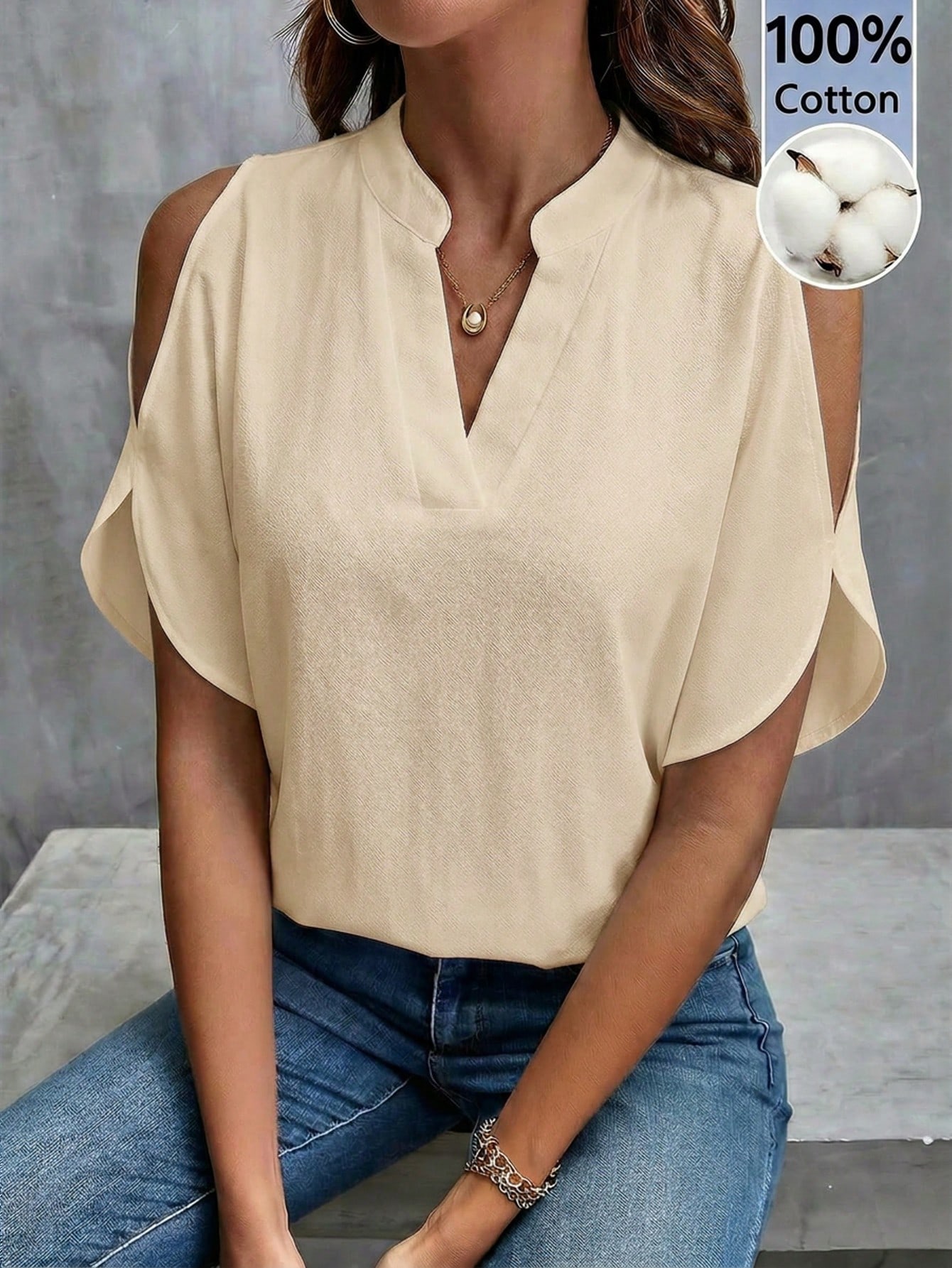 Clasi Blouse à manches fendues et épaules dégagées, chemise blanche — vue 12