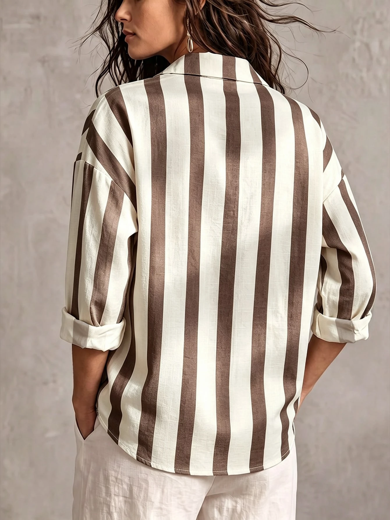Everyssa Chemise à imprimé rayé avec épaules tombantes — vue 6