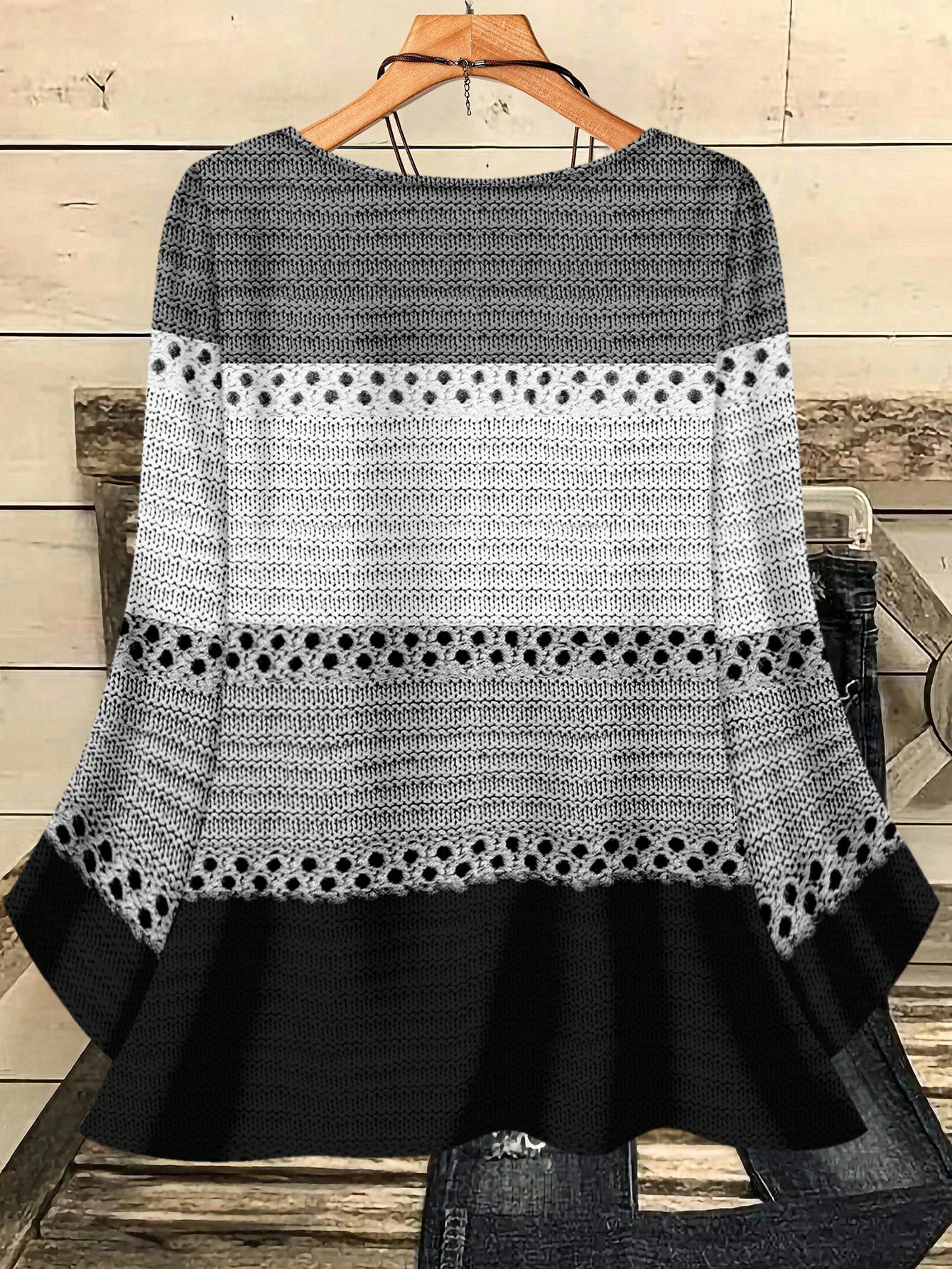 EMERY ROSE Chemise ample à col rond, imprimée sur tout le corps, manches 3/4, pour femmes — vue 4
