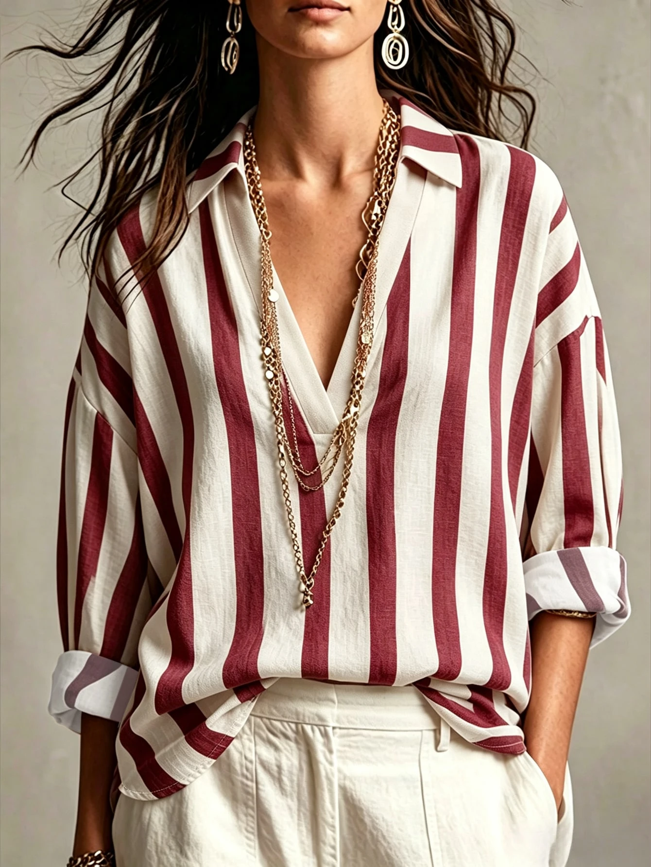 Everyssa Chemise à imprimé rayé avec épaules tombantes — vue 3