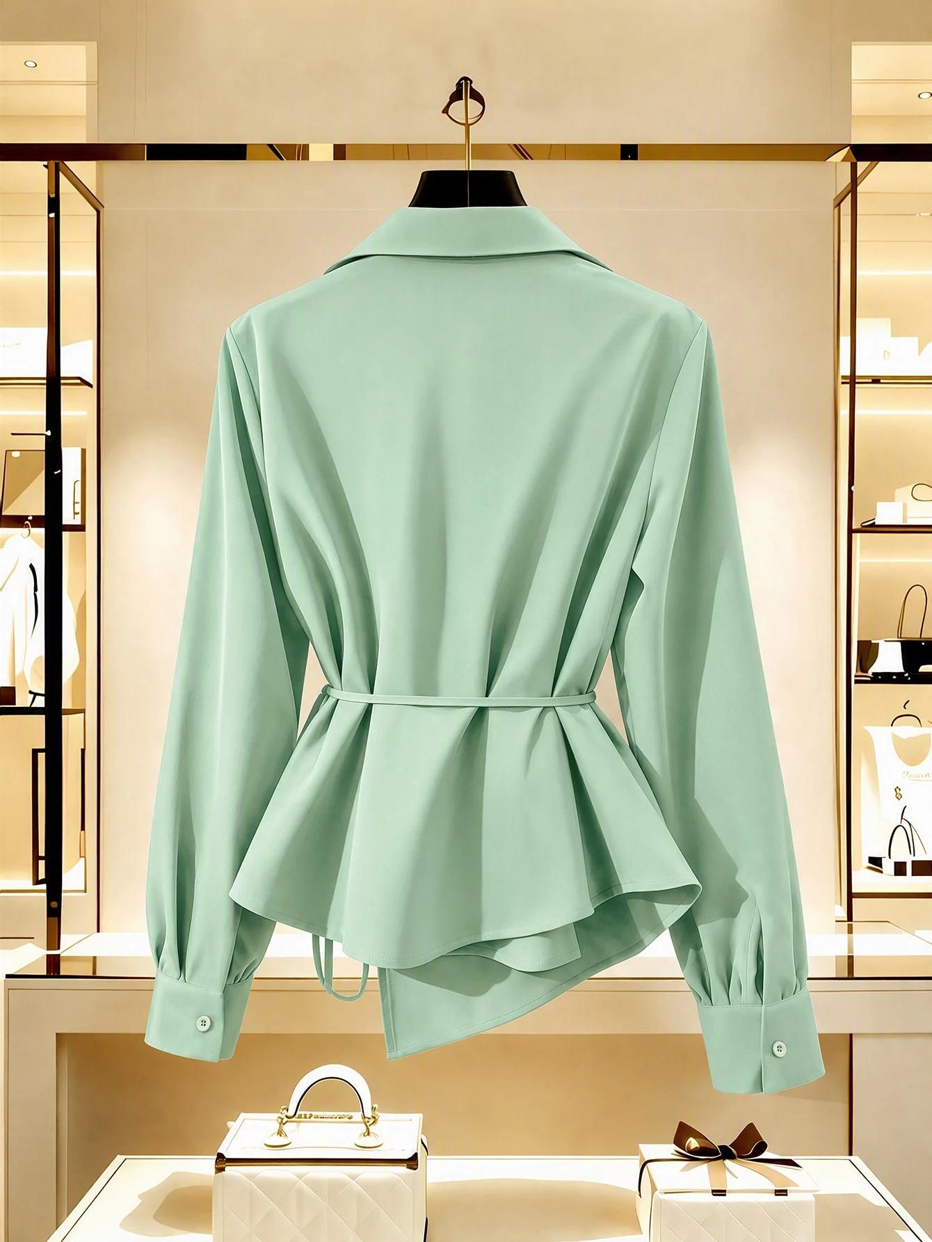 Franclia Blouse classique à manches lanternes, col V et taille nouée, pour le travail et — vue 7