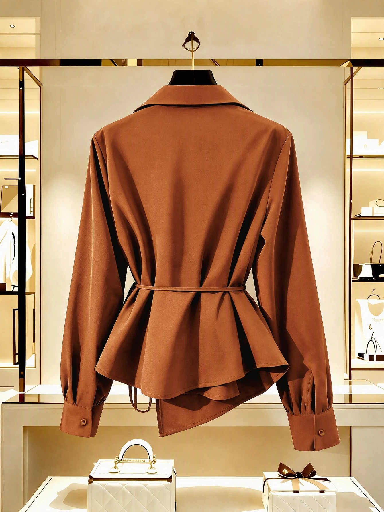 Franclia Blouse classique à manches lanternes, col V et taille nouée, pour le travail et — vue 8
