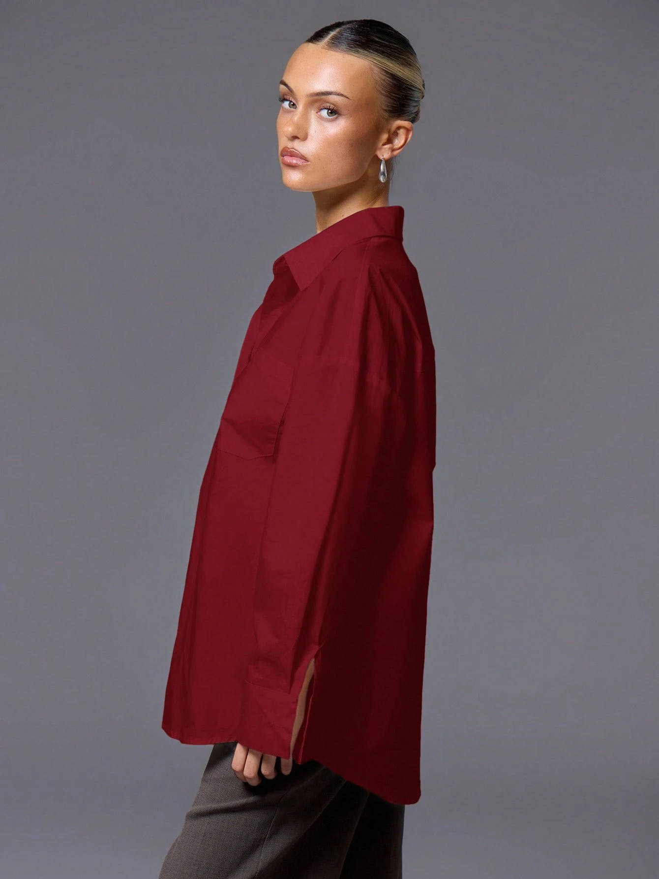 MUSERA Chemise oversize à boutons Argent ancien Vacances Quotidien Aéroport Vacances — vue 9