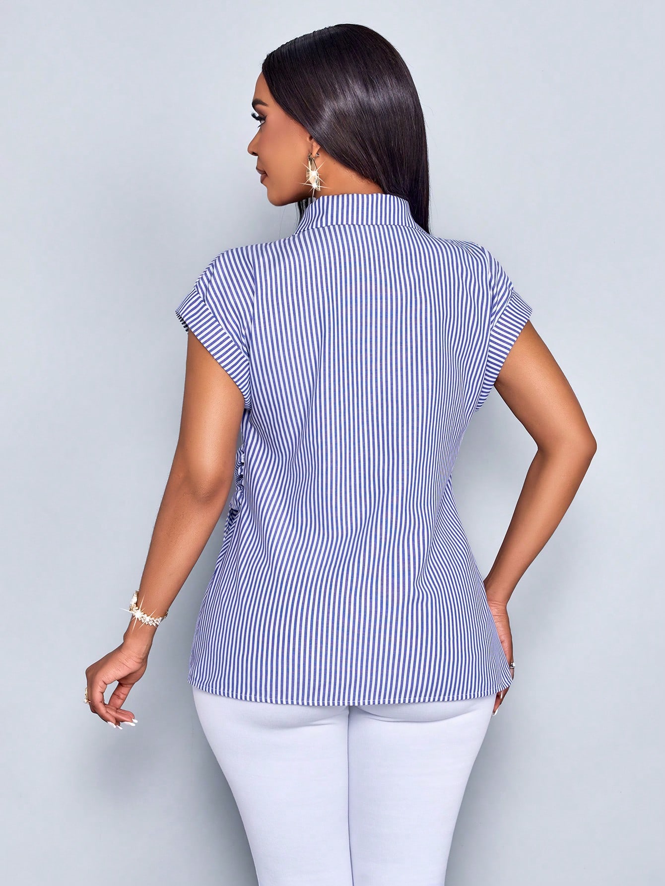 SOLERSUN Chemise femme à boutons avec imprimé à rayures, blouse avec détail de nœud avant — vue 7