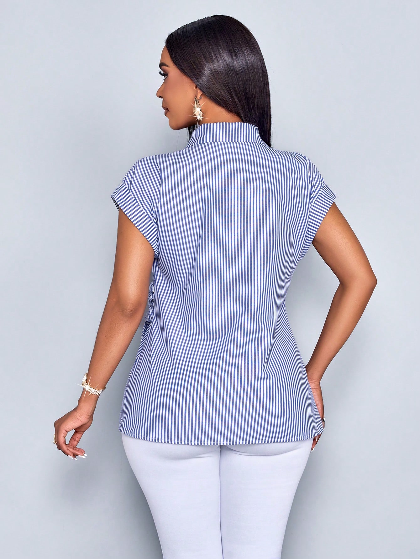 SOLERSUN Chemise femme à boutons avec imprimé à rayures, blouse avec détail de nœud avant — vue 8