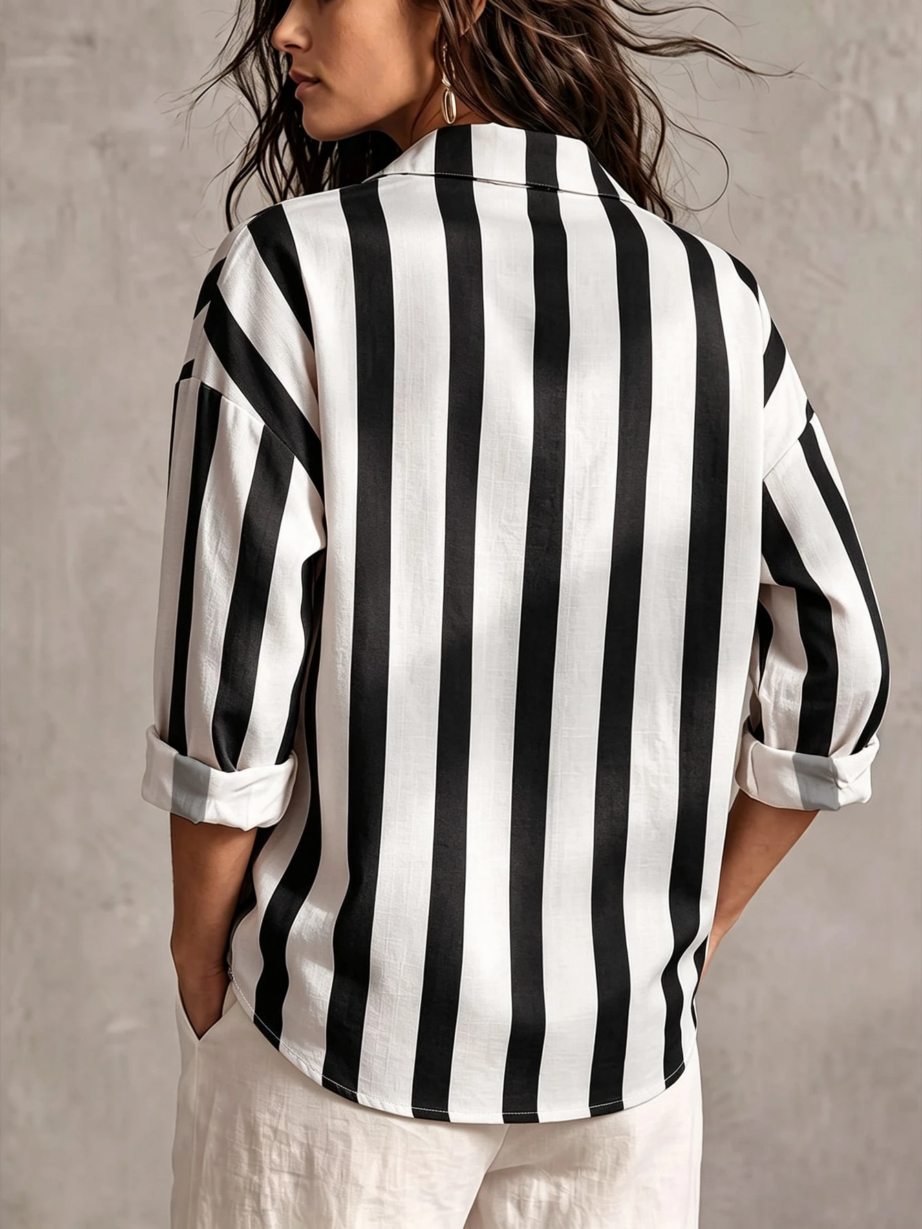 Everyssa Chemise à imprimé rayé avec épaules tombantes — vue 7