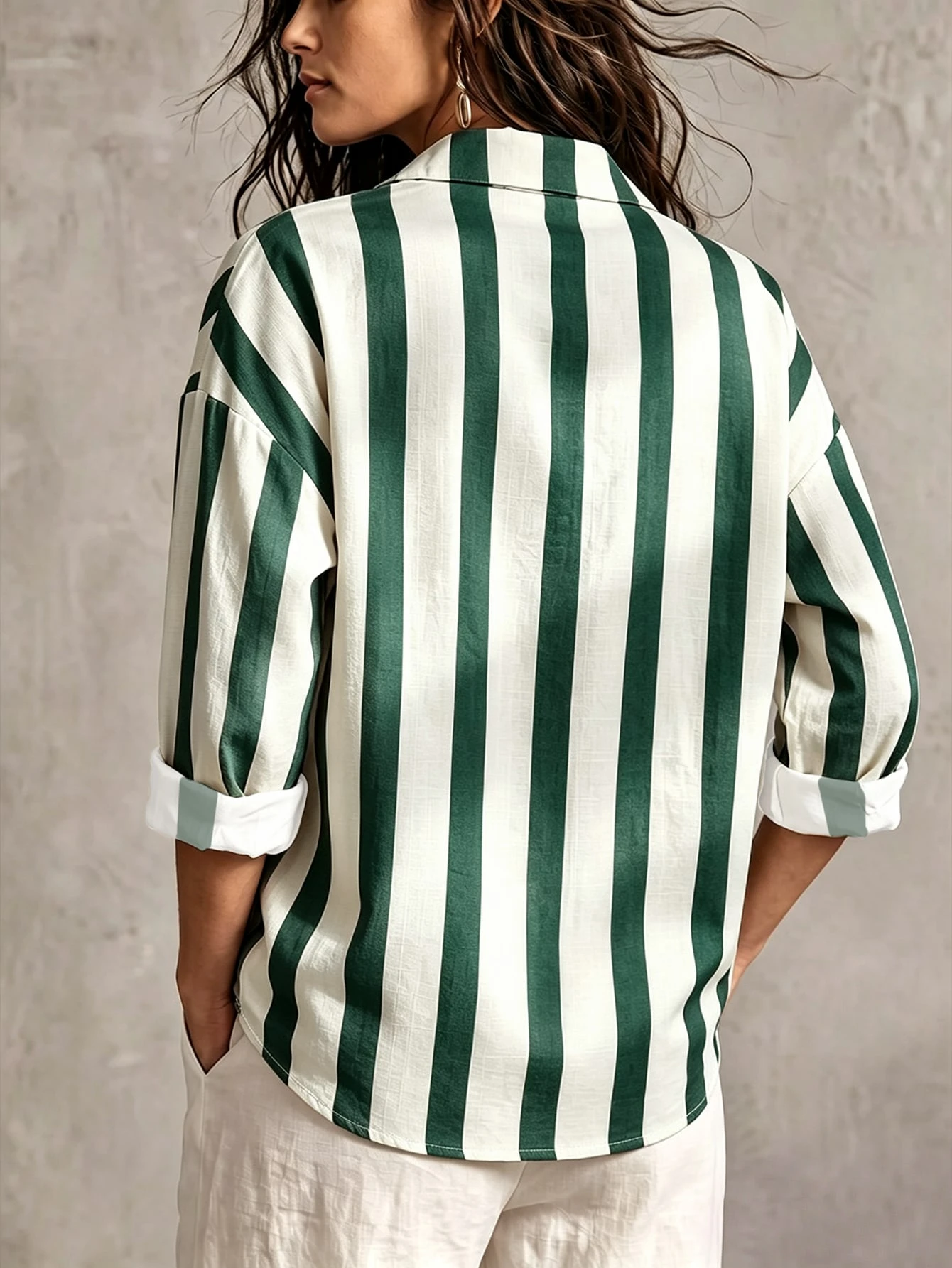 Everyssa Chemise à imprimé rayé avec épaules tombantes — vue 9