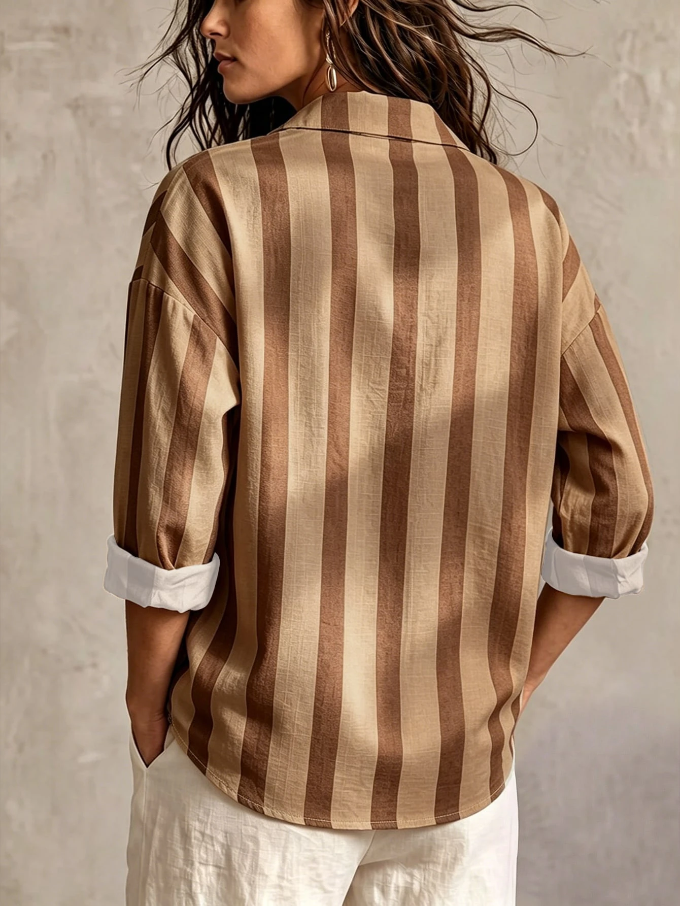 Everyssa Chemise à imprimé rayé avec épaules tombantes — vue 10