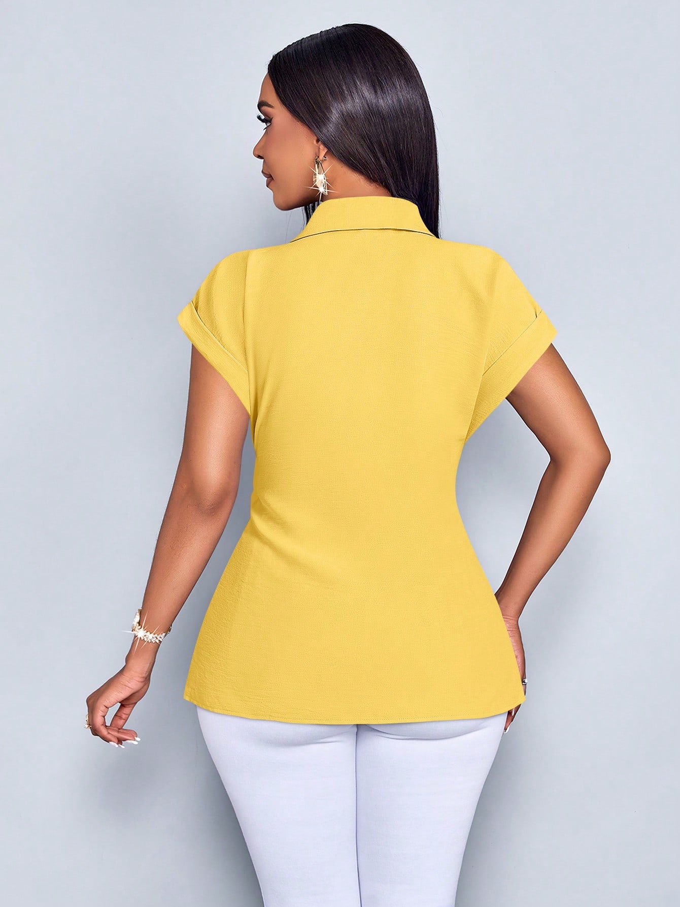 SOLERSUN Chemise femme à boutons avec imprimé à rayures, blouse avec détail de nœud avant — vue 9