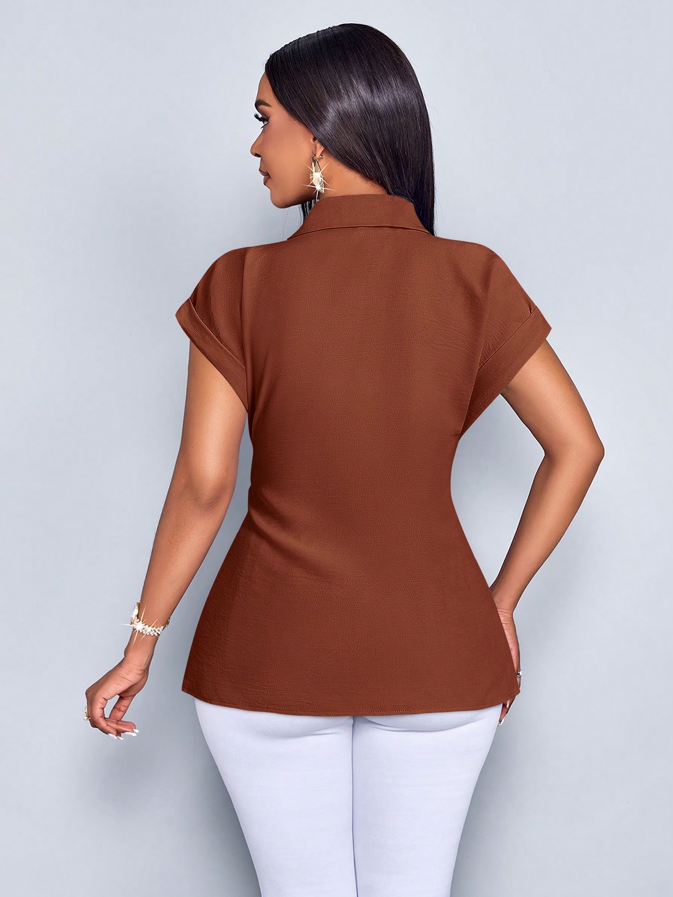 SOLERSUN Chemise femme à boutons avec imprimé à rayures, blouse avec détail de nœud avant — vue 11