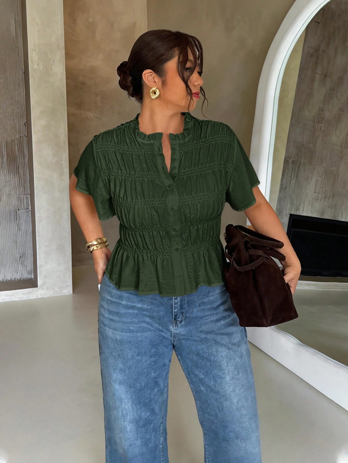 Firerie Chemise ample d'été décontractée de couleur unie — vue 7
