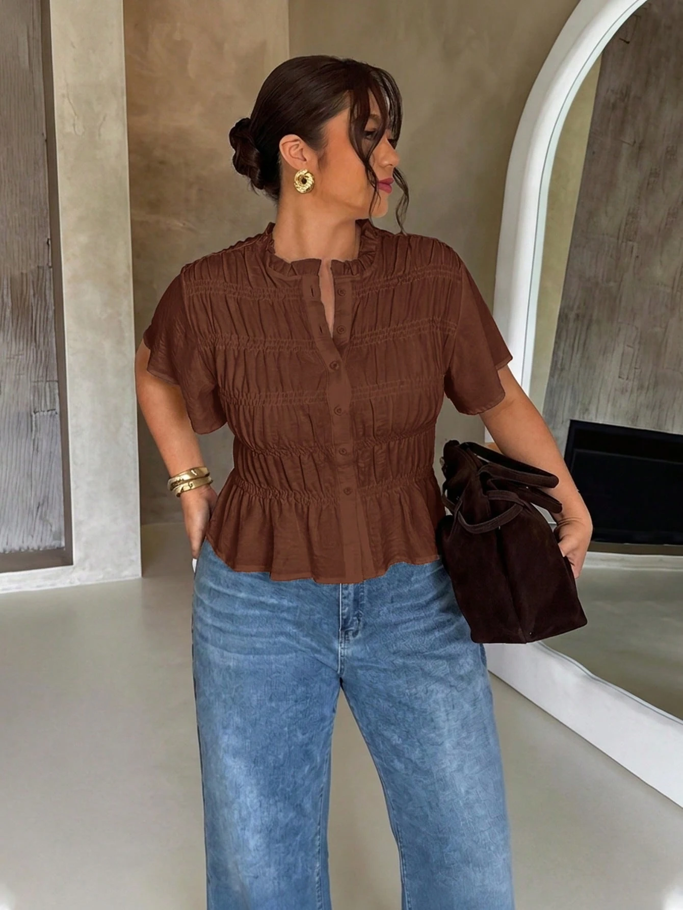 Firerie Chemise ample d'été décontractée de couleur unie — vue 12
