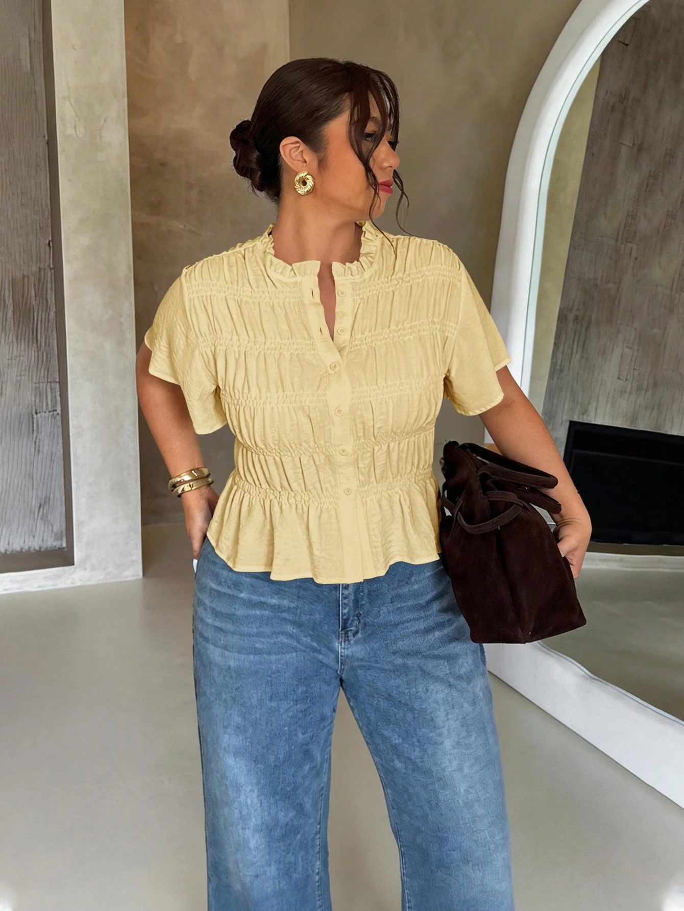 Firerie Chemise ample d'été décontractée de couleur unie — vue 11