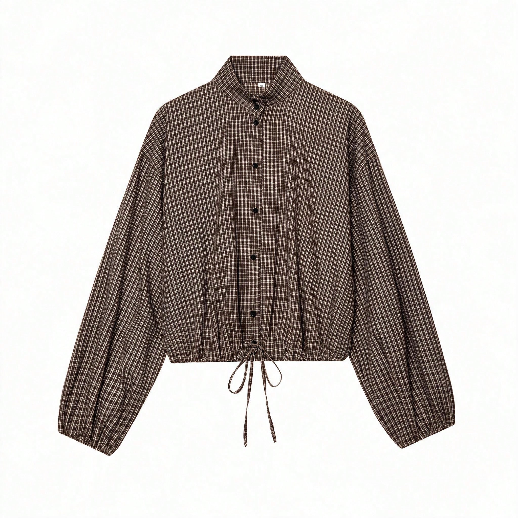 Chemise à manches longues avec ourlet élastique à carreaux pour femmes, style — vue 8