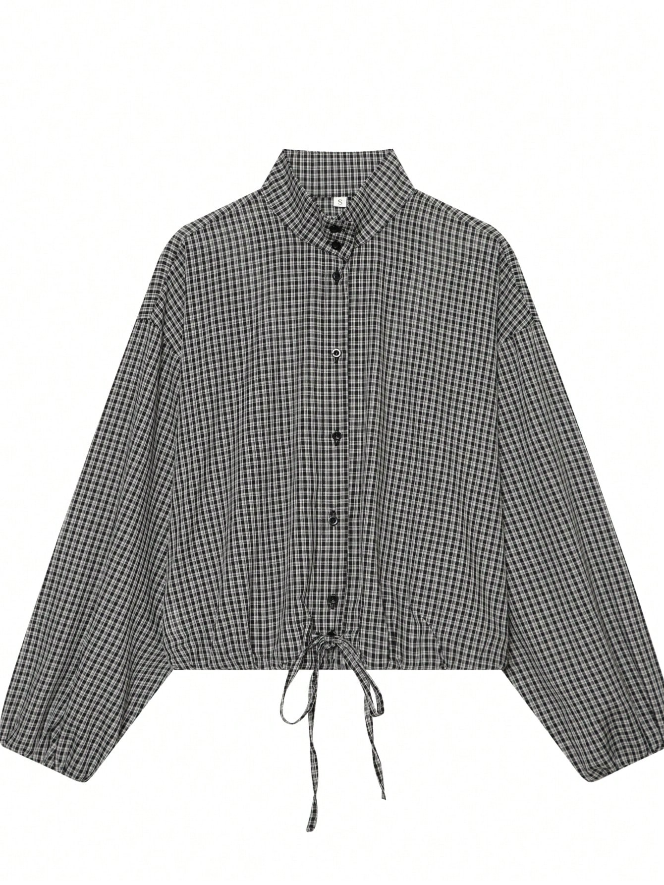 Chemise à manches longues avec ourlet élastique à carreaux pour femmes, style — vue 10