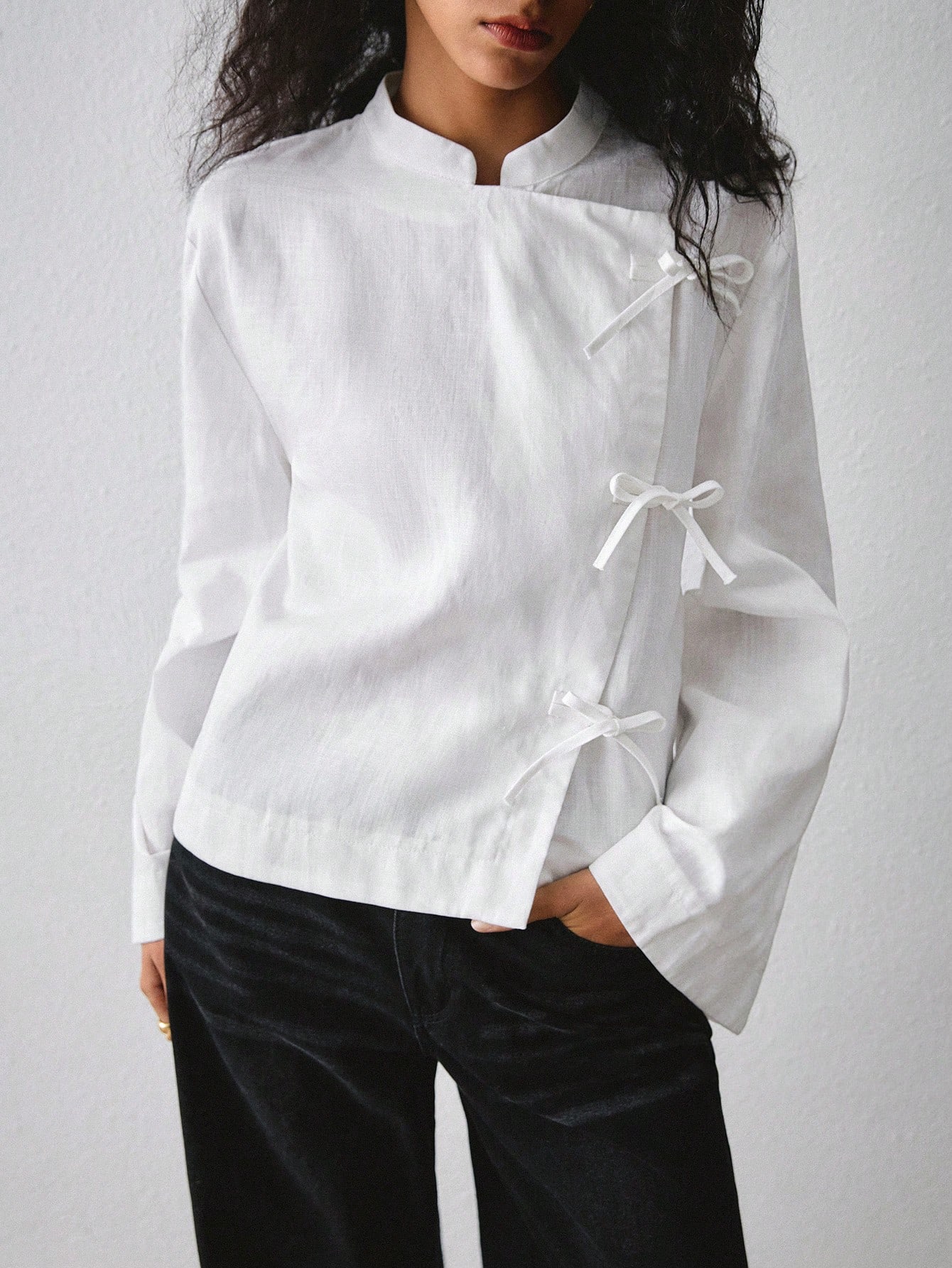 ATUI Studio Chemise française élégante pour femme en coton 100%, rayée, manches longues, — vue 6