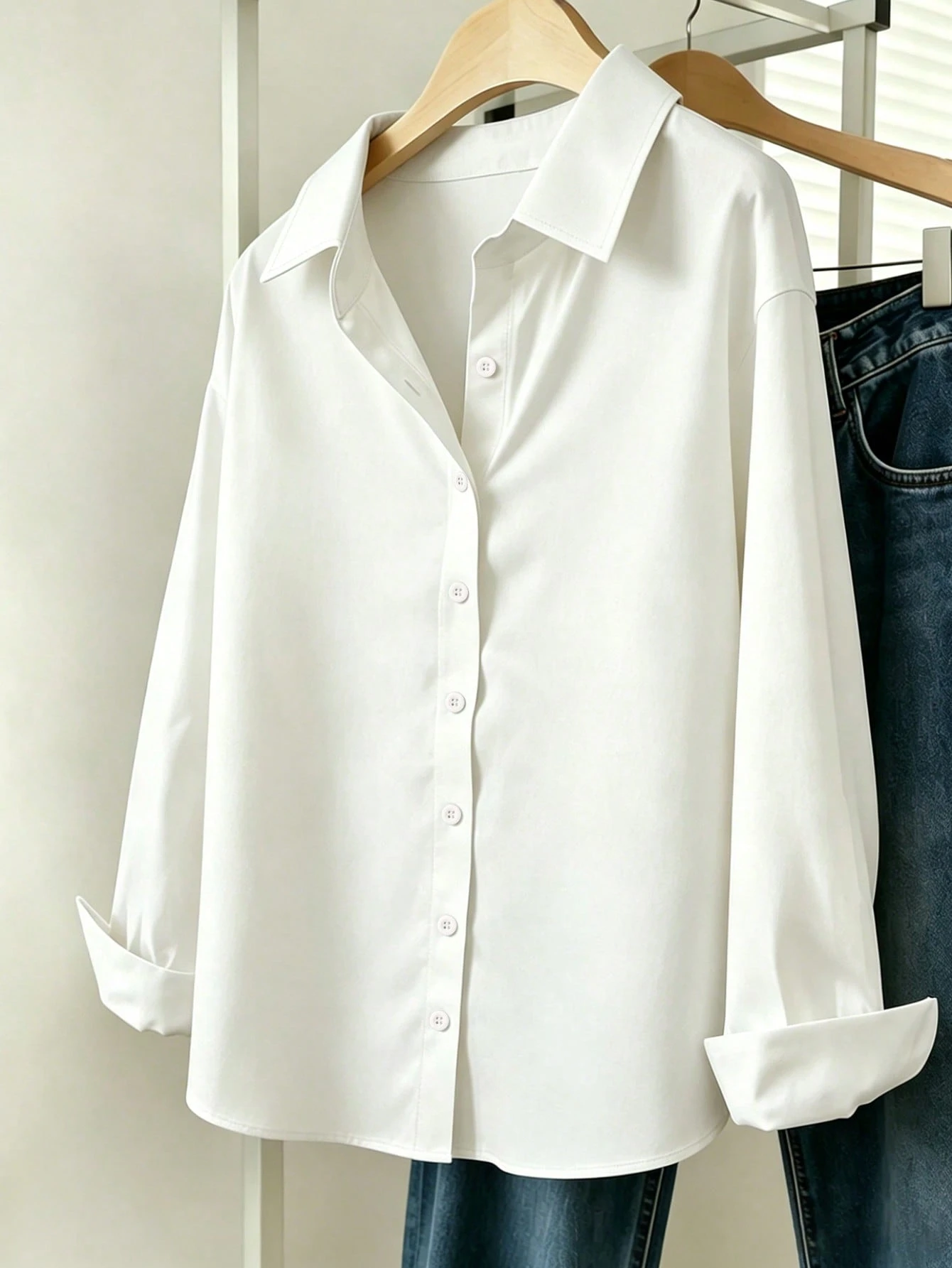 INAWLY Chemise décontractée à manches longues à épaules tombantes et boutonnage simple de — vue 3