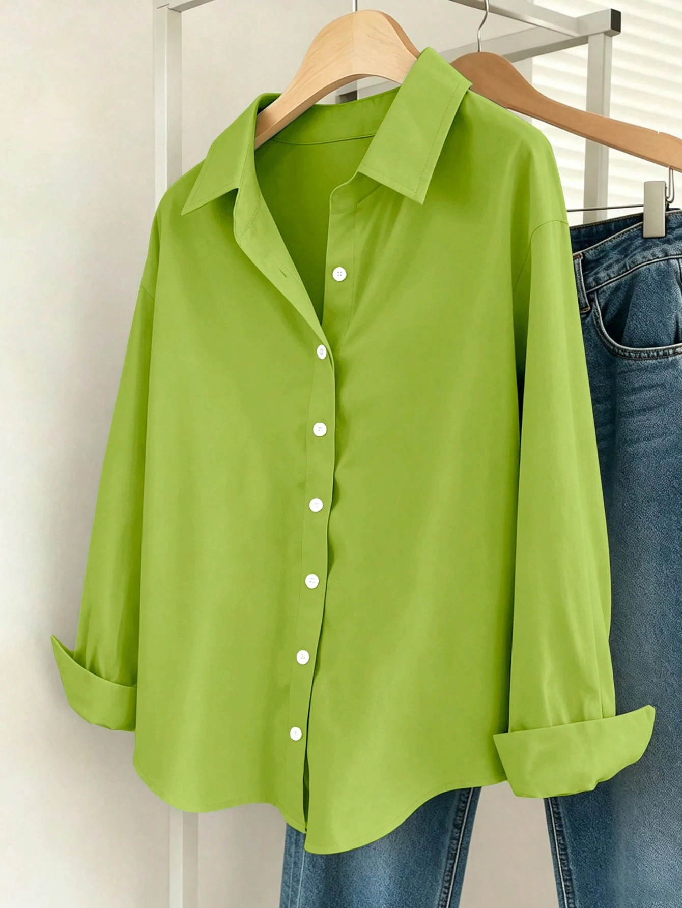 INAWLY Chemise décontractée à manches longues à épaules tombantes et boutonnage simple de — vue 8