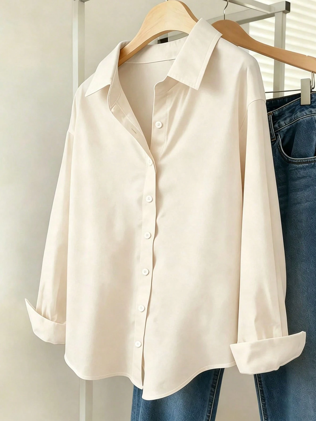 INAWLY Chemise décontractée à manches longues à épaules tombantes et boutonnage simple de — vue 10