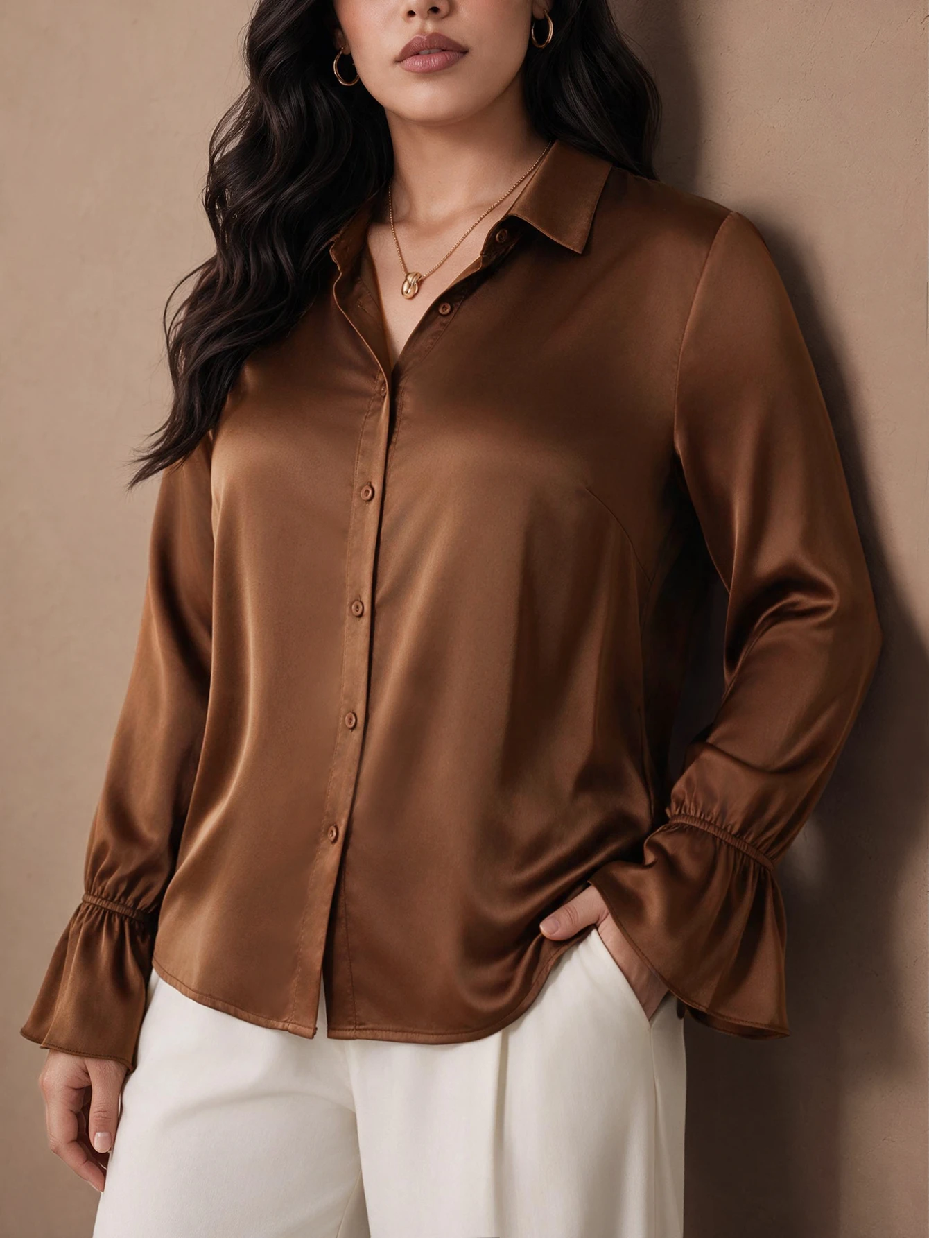 Juhart Chemise grande taille automne/hiver élégante avec col rabattu et design de poignets — vue 3