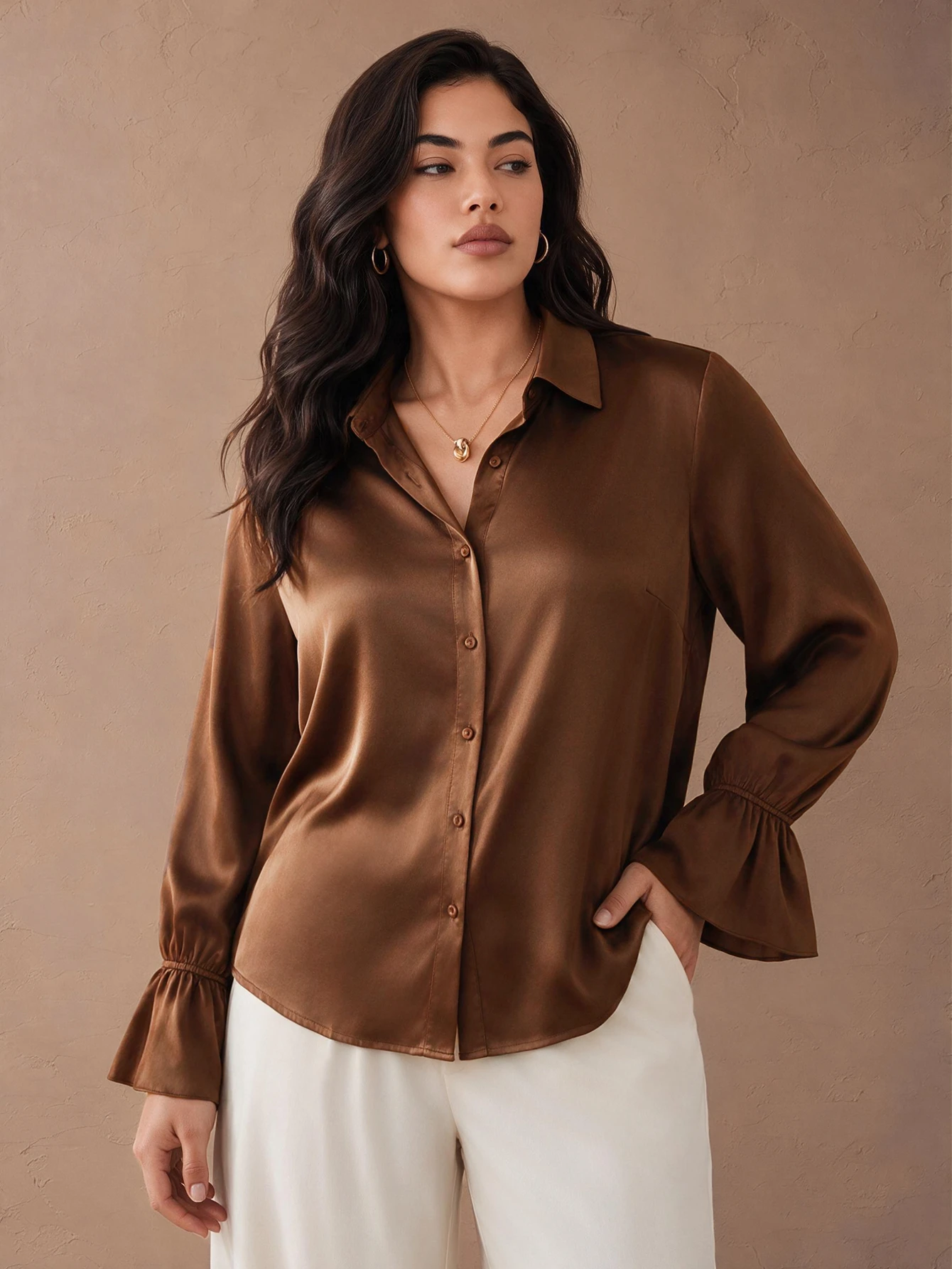 Juhart Chemise grande taille automne/hiver élégante avec col rabattu et design de poignets — vue 4