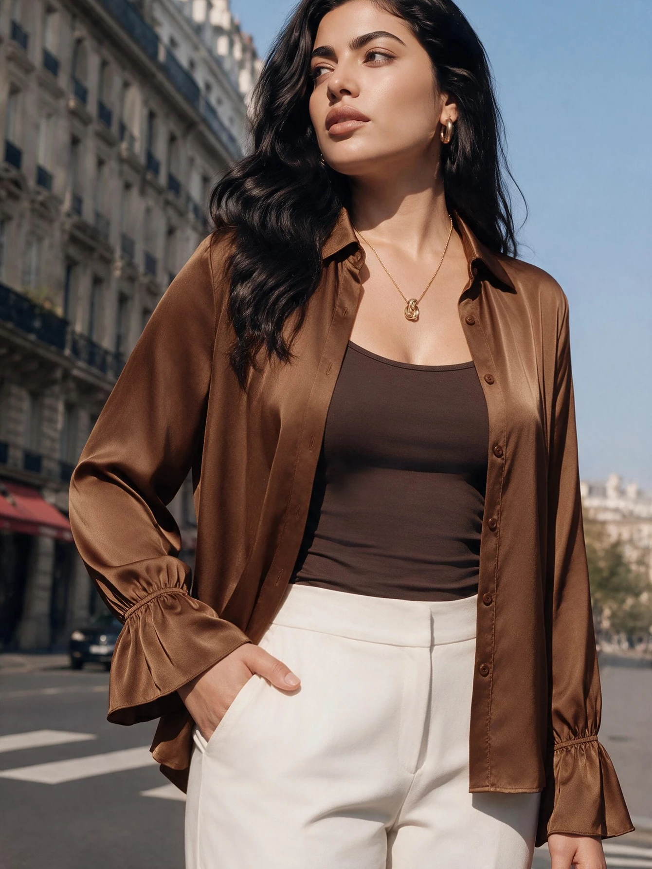 Juhart Chemise grande taille automne/hiver élégante avec col rabattu et design de poignets — vue 6