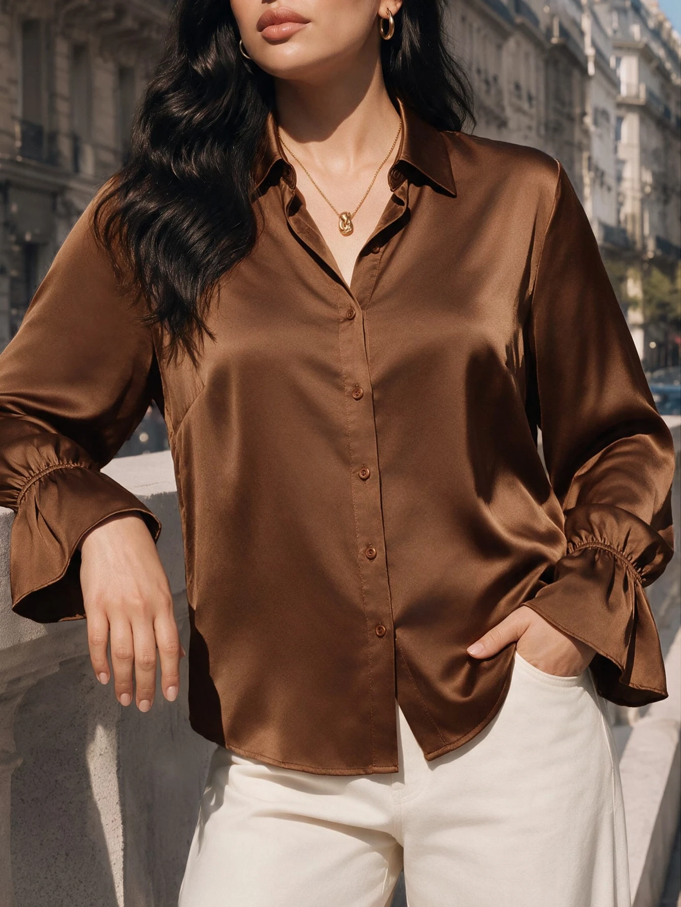 Juhart Chemise grande taille automne/hiver élégante avec col rabattu et design de poignets — vue 5