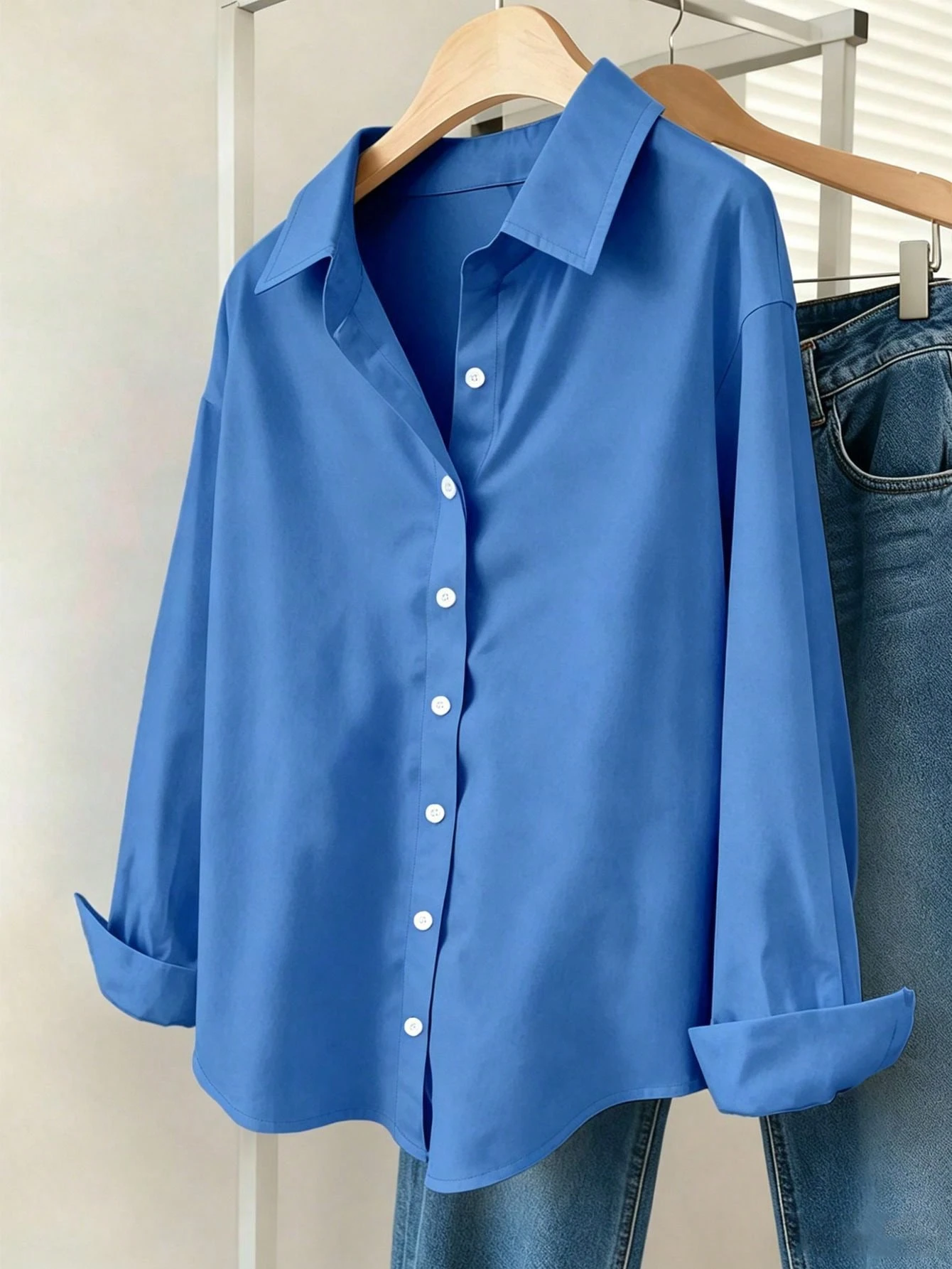 INAWLY Chemise décontractée à manches longues à épaules tombantes et boutonnage simple de — vue 16