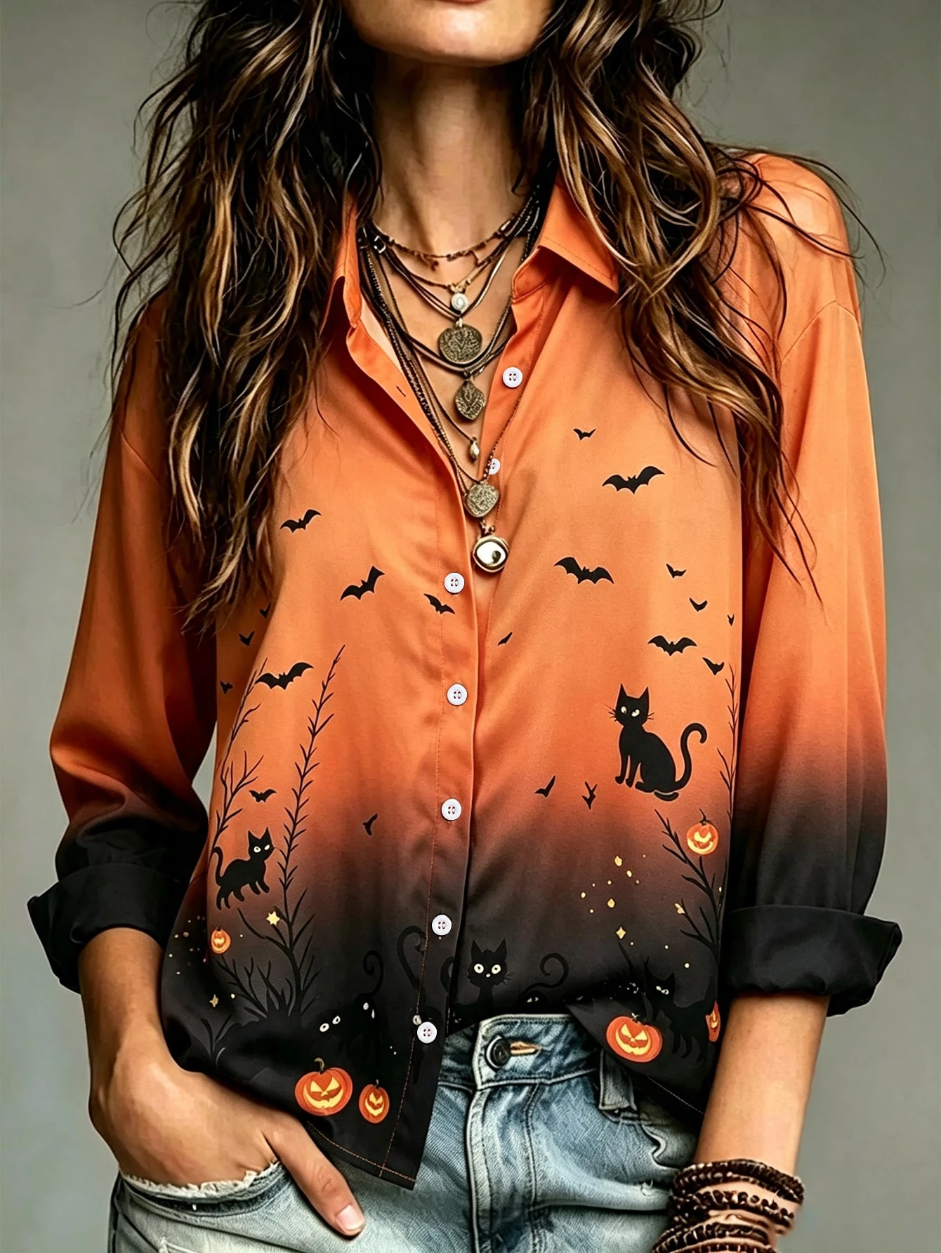 INAWLY Chemise décontractée à manches longues à épaules tombantes et boutonnage simple de — vue 14