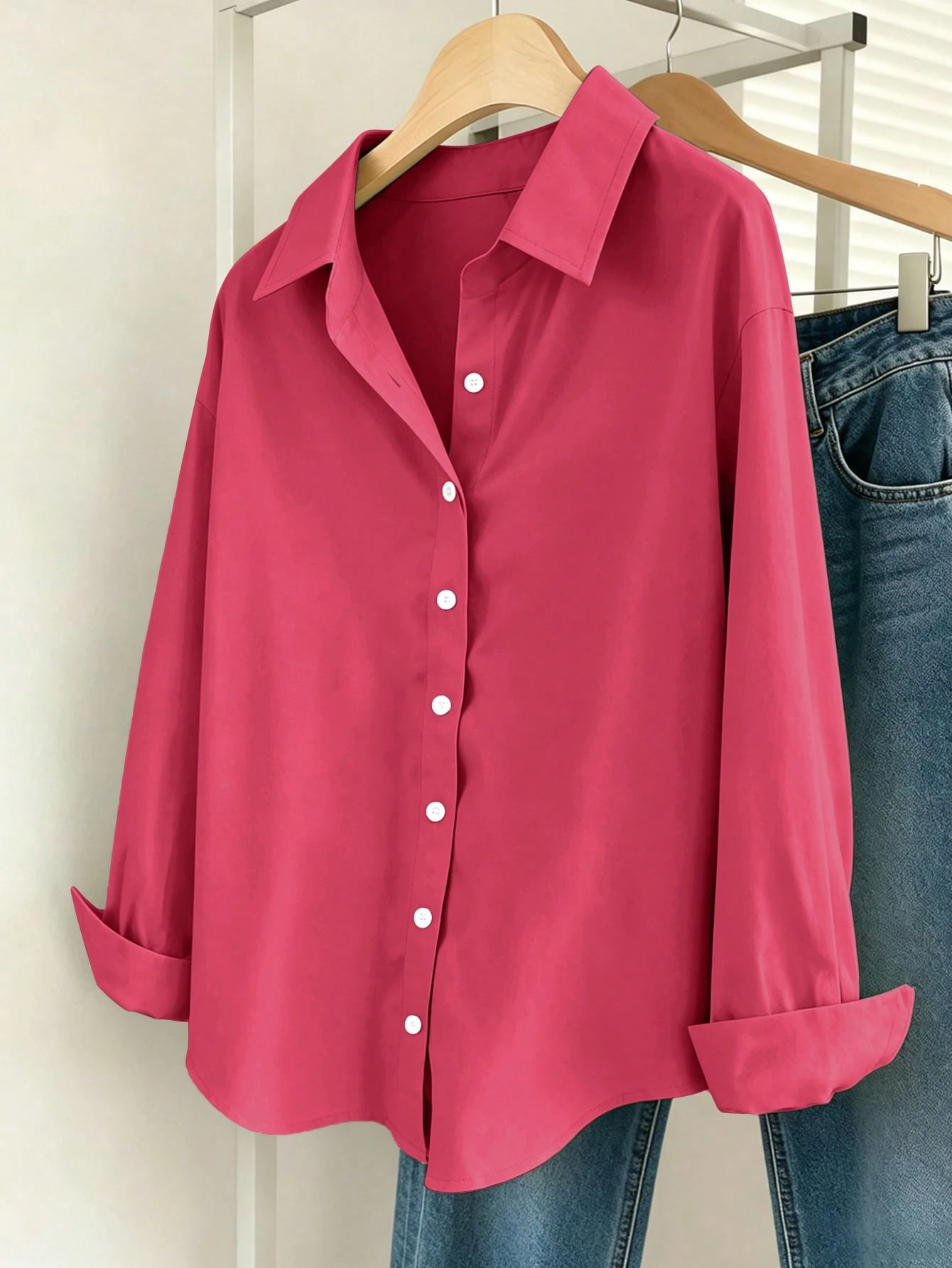 INAWLY Chemise décontractée à manches longues à épaules tombantes et boutonnage simple de — vue 18