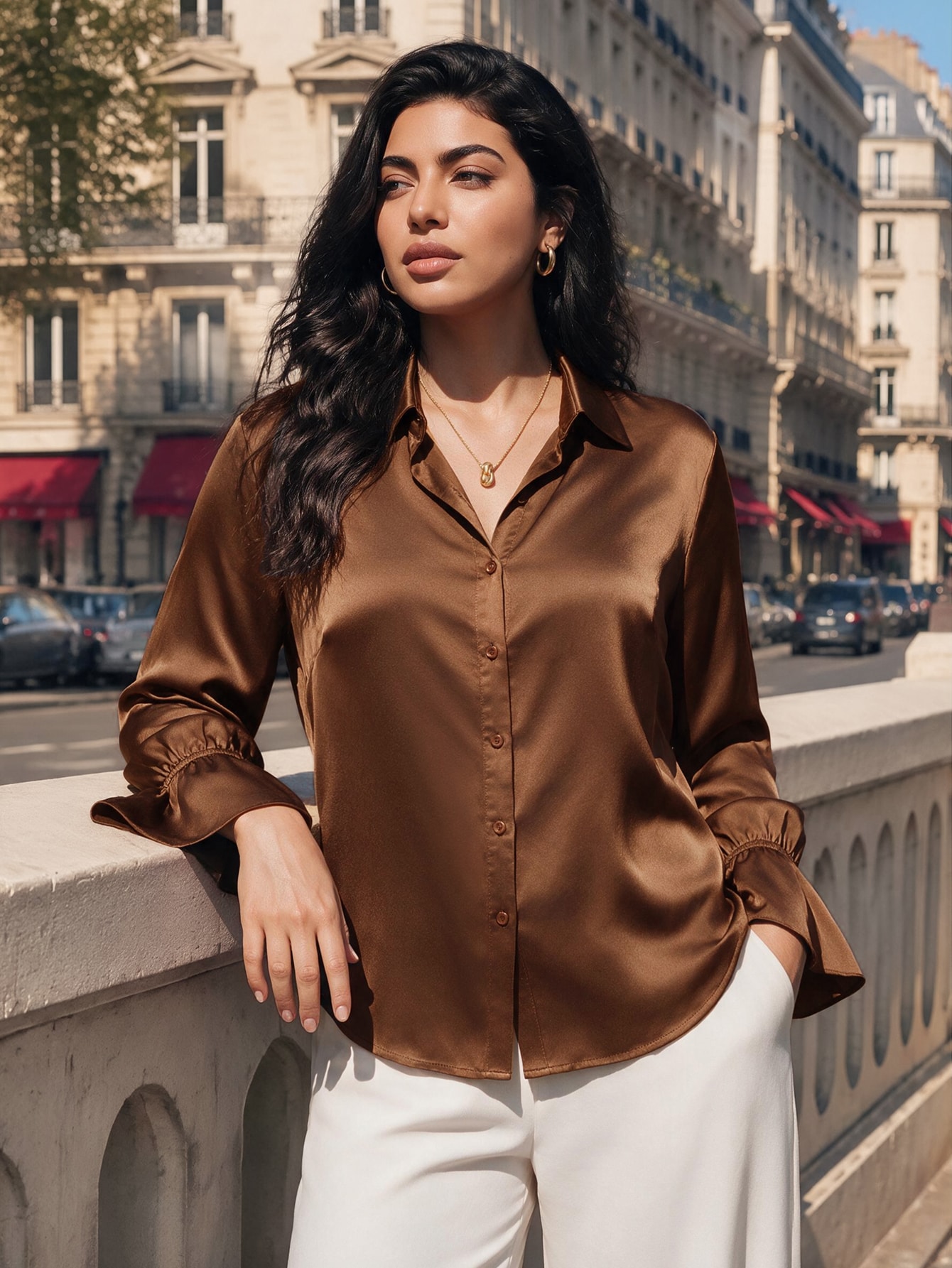 Juhart Chemise grande taille automne/hiver élégante avec col rabattu et design de poignets — vue 9