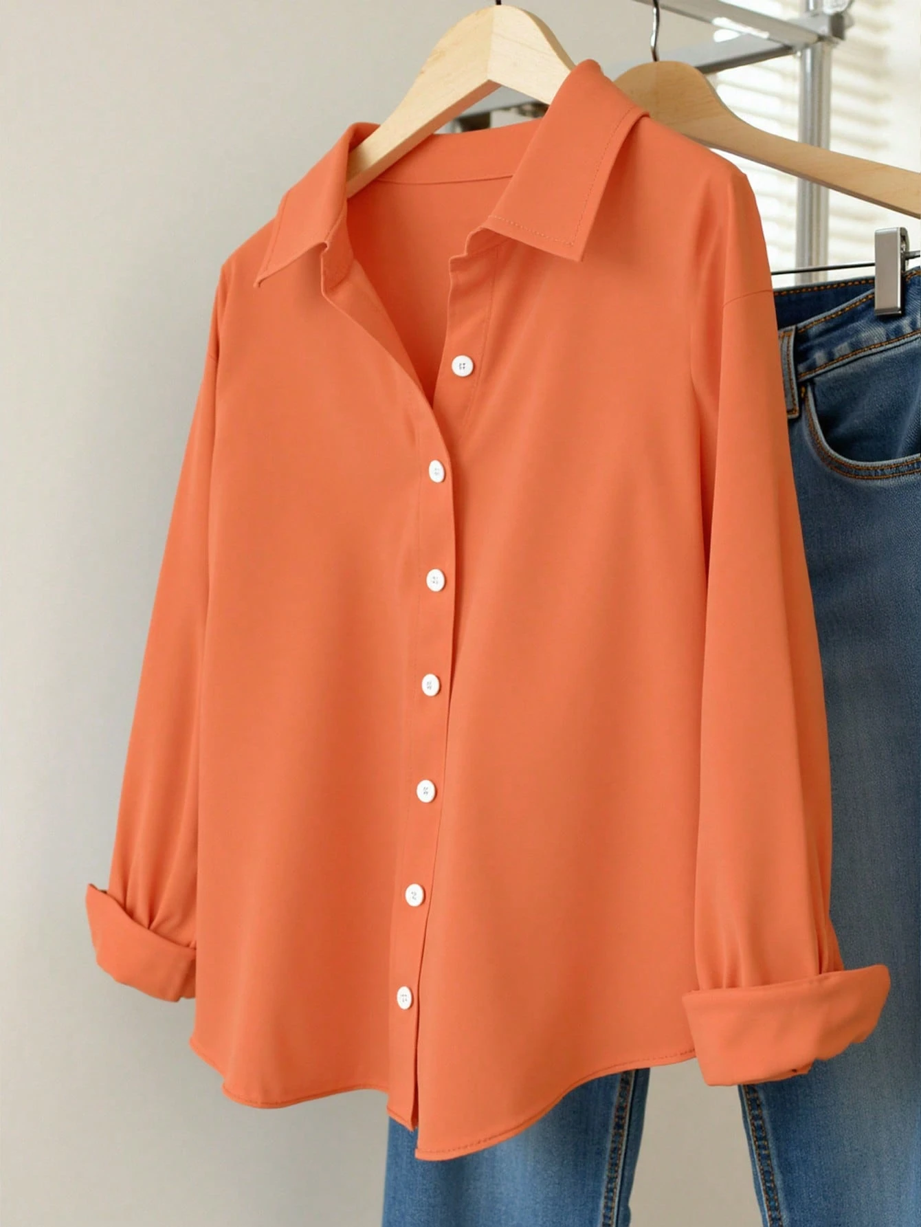 INAWLY Chemise décontractée à manches longues à épaules tombantes et boutonnage simple de — vue 19