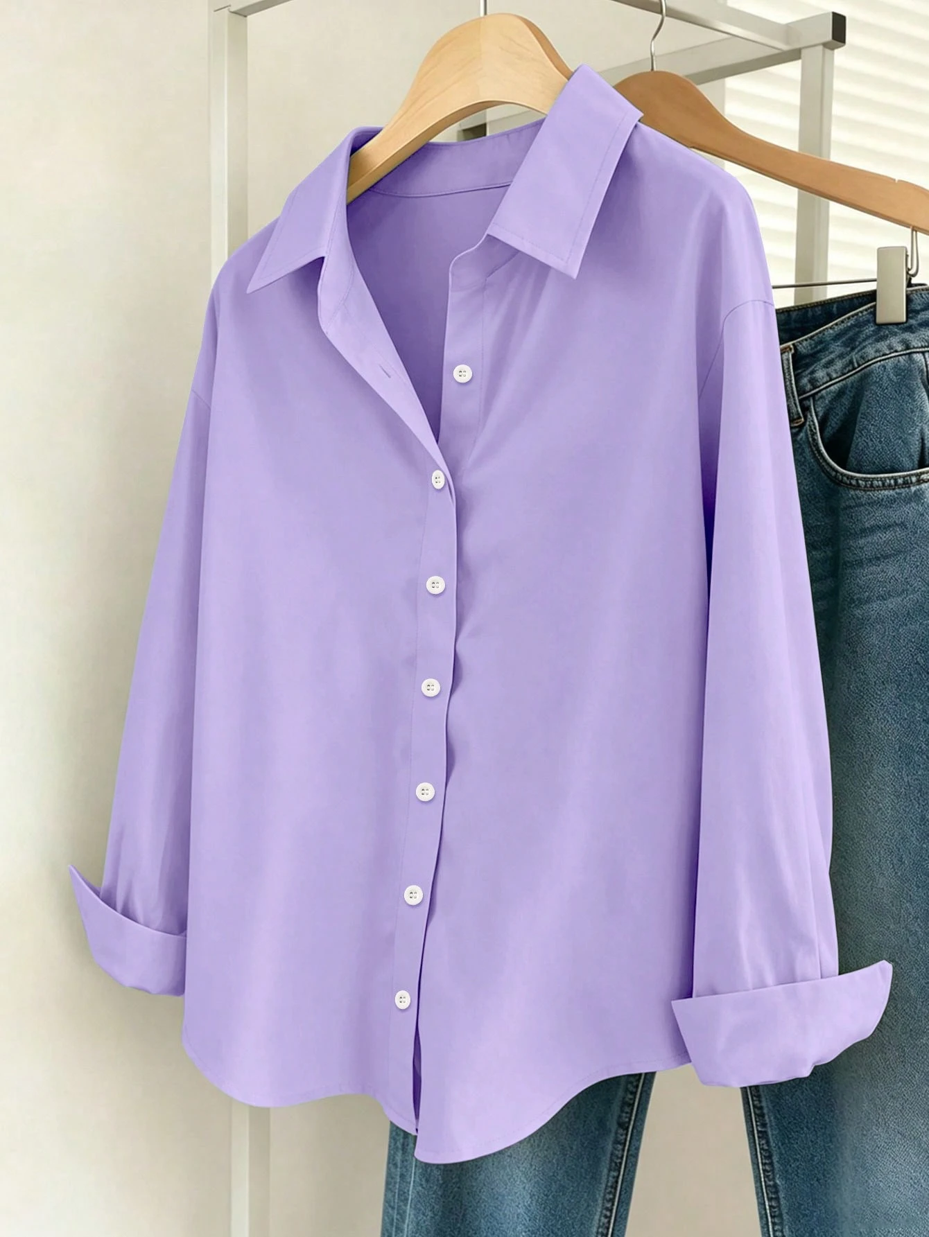 INAWLY Chemise décontractée à manches longues à épaules tombantes et boutonnage simple de — vue 20