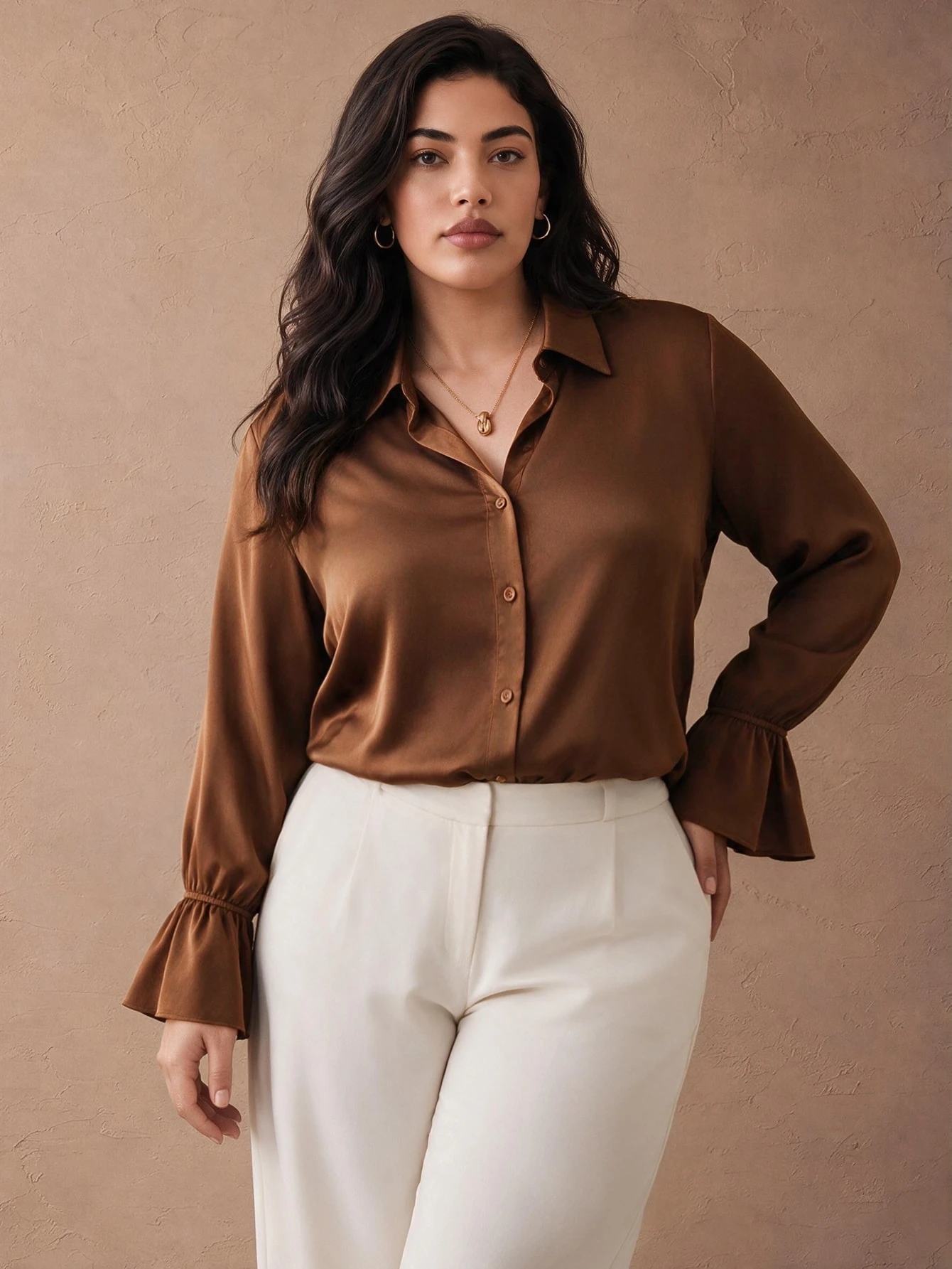 Juhart Chemise grande taille automne/hiver élégante avec col rabattu et design de poignets — vue 7