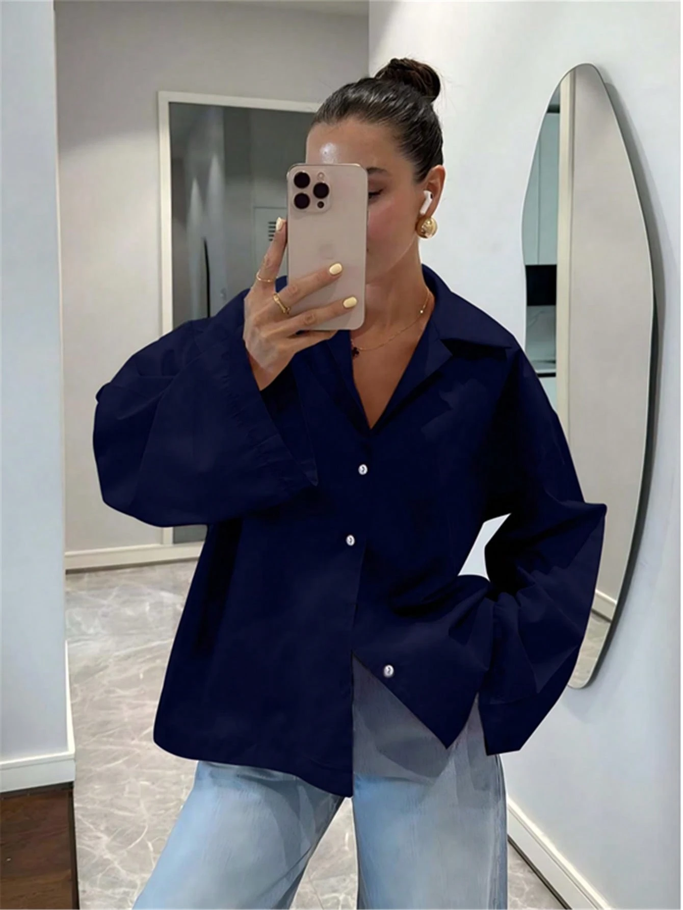 Chemise femme bleu clair à manches longues, style vintage élégant et décontracté, pour — vue 5