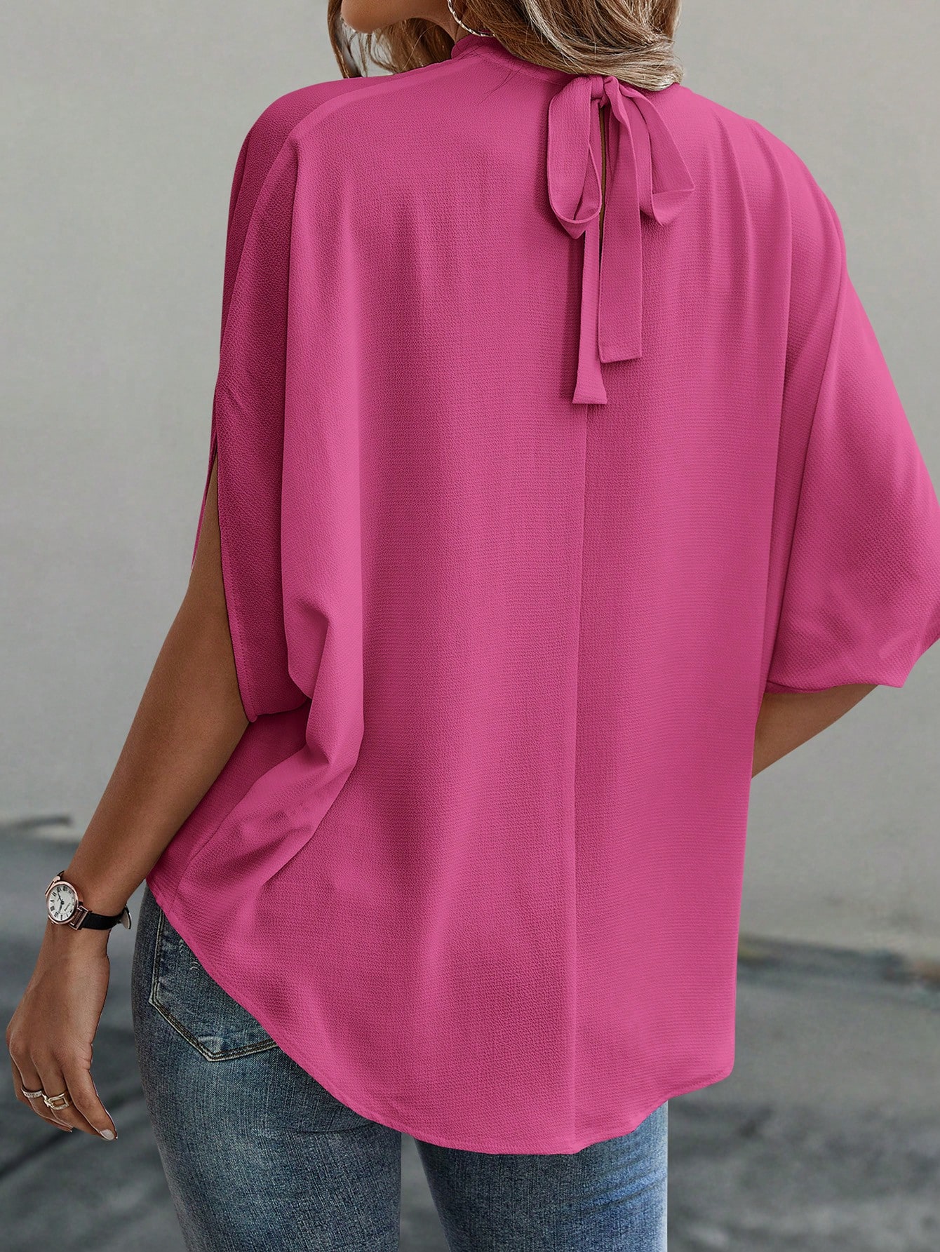 EMERY ROSE Blouse unie à manches chauve-souris avec attache au dos — vue 4