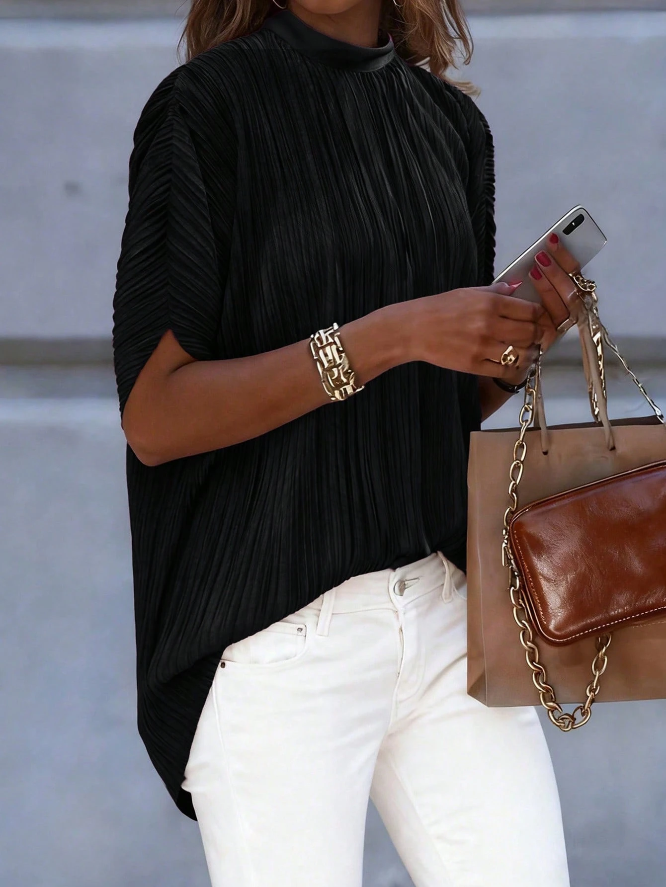 EMERY ROSE Blouse à nœud à manches chauve-souris unicolore — vue 2