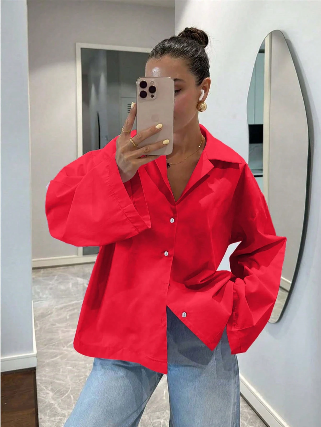 Chemise femme bleu clair à manches longues, style vintage élégant et décontracté, pour — vue 10