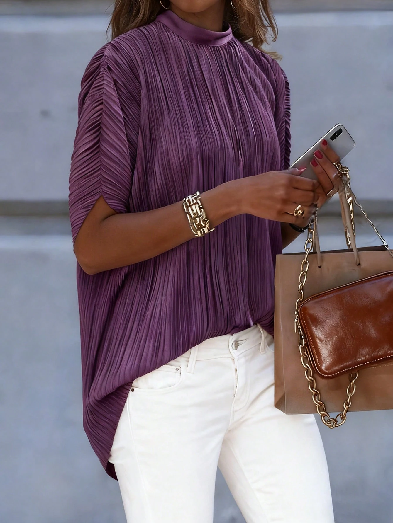 EMERY ROSE Blouse à nœud à manches chauve-souris unicolore — vue 13