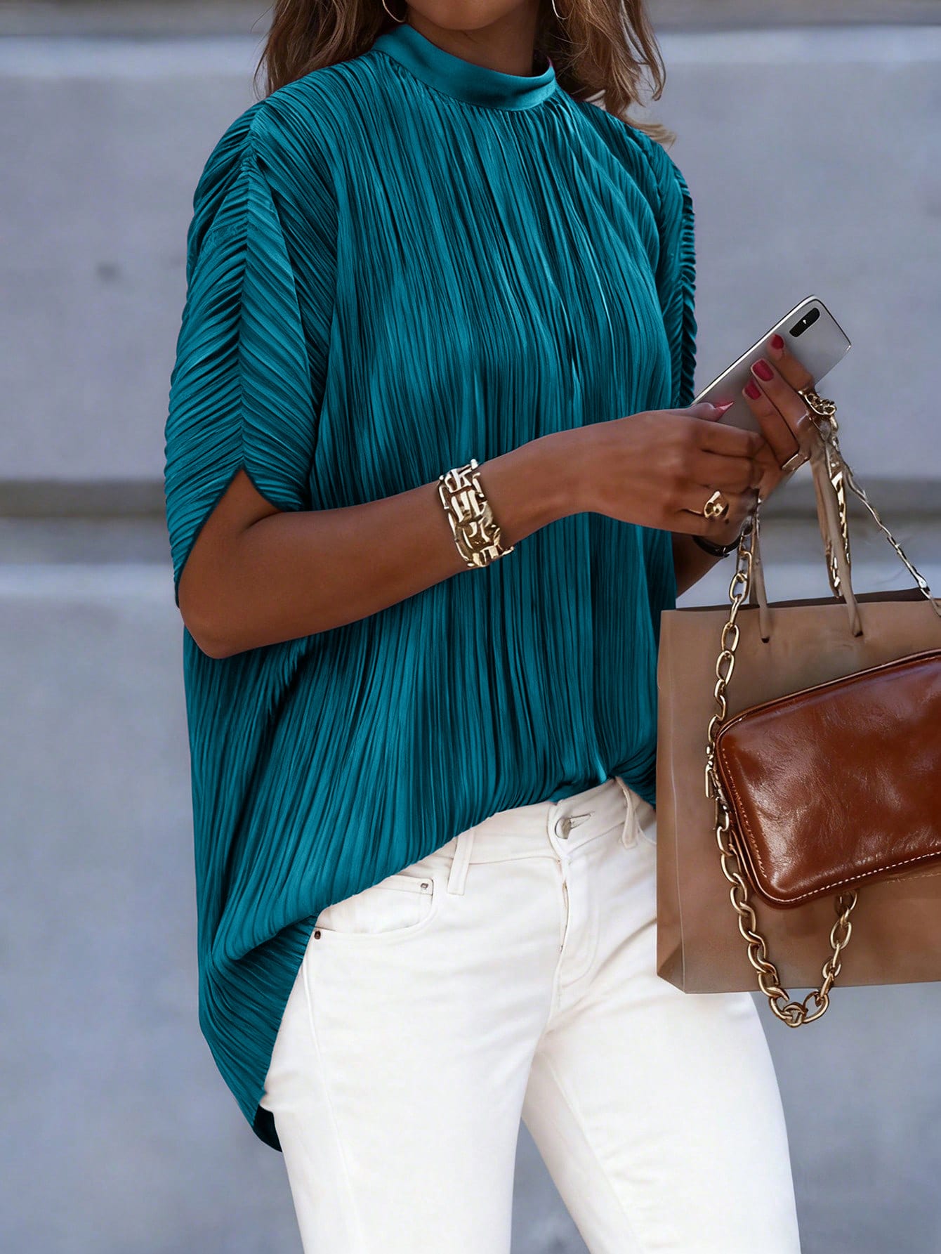 EMERY ROSE Blouse à nœud à manches chauve-souris unicolore — vue 17