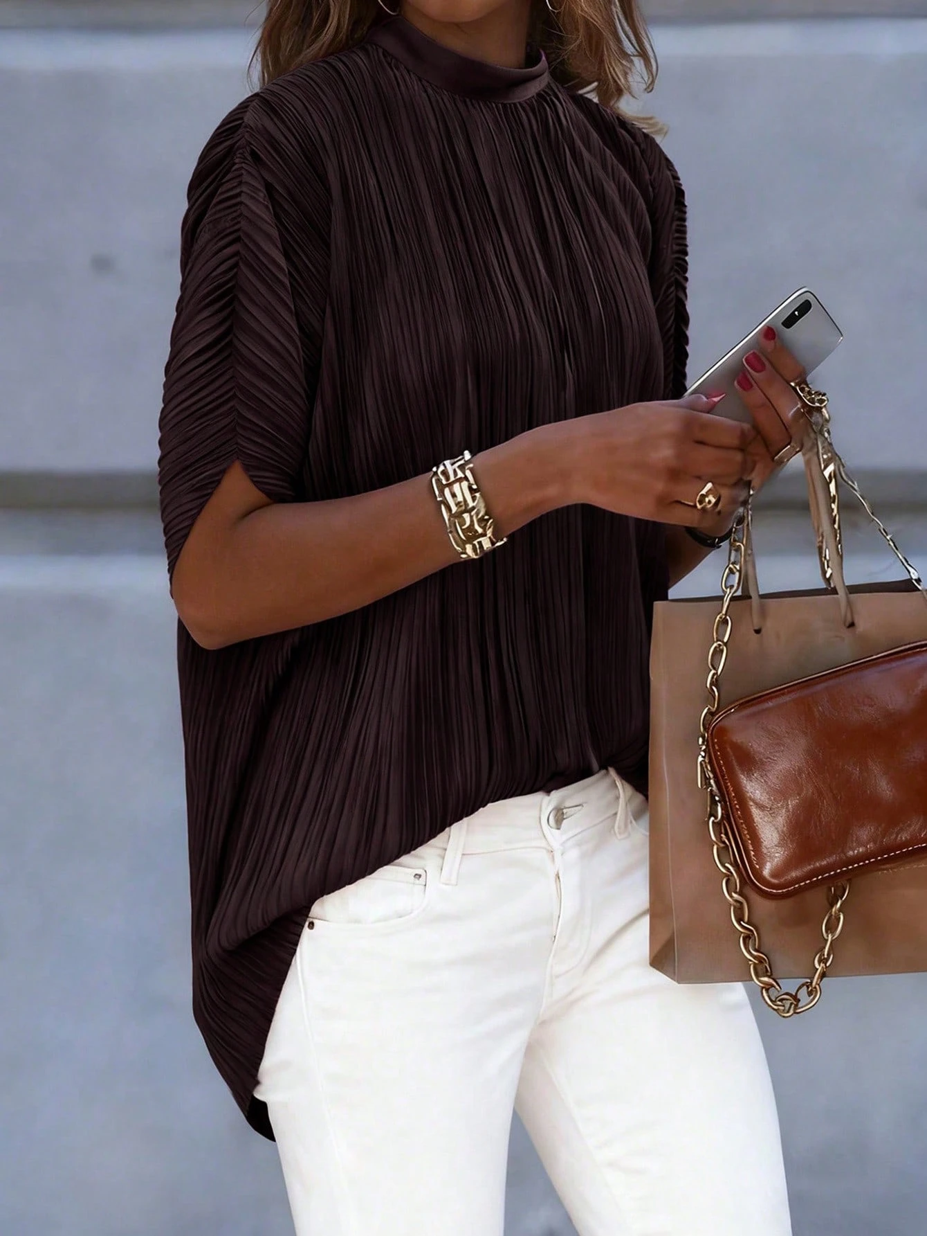 EMERY ROSE Blouse à nœud à manches chauve-souris unicolore — vue 18