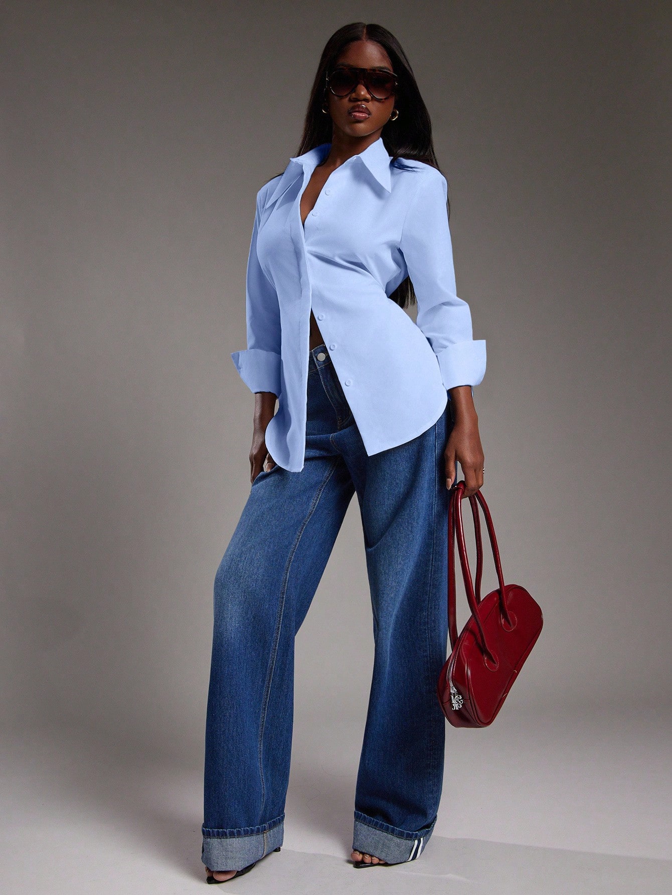 NYA SZN Chemise à manches longues avec col boutonné, ample et surdimensionnée, — vue 5