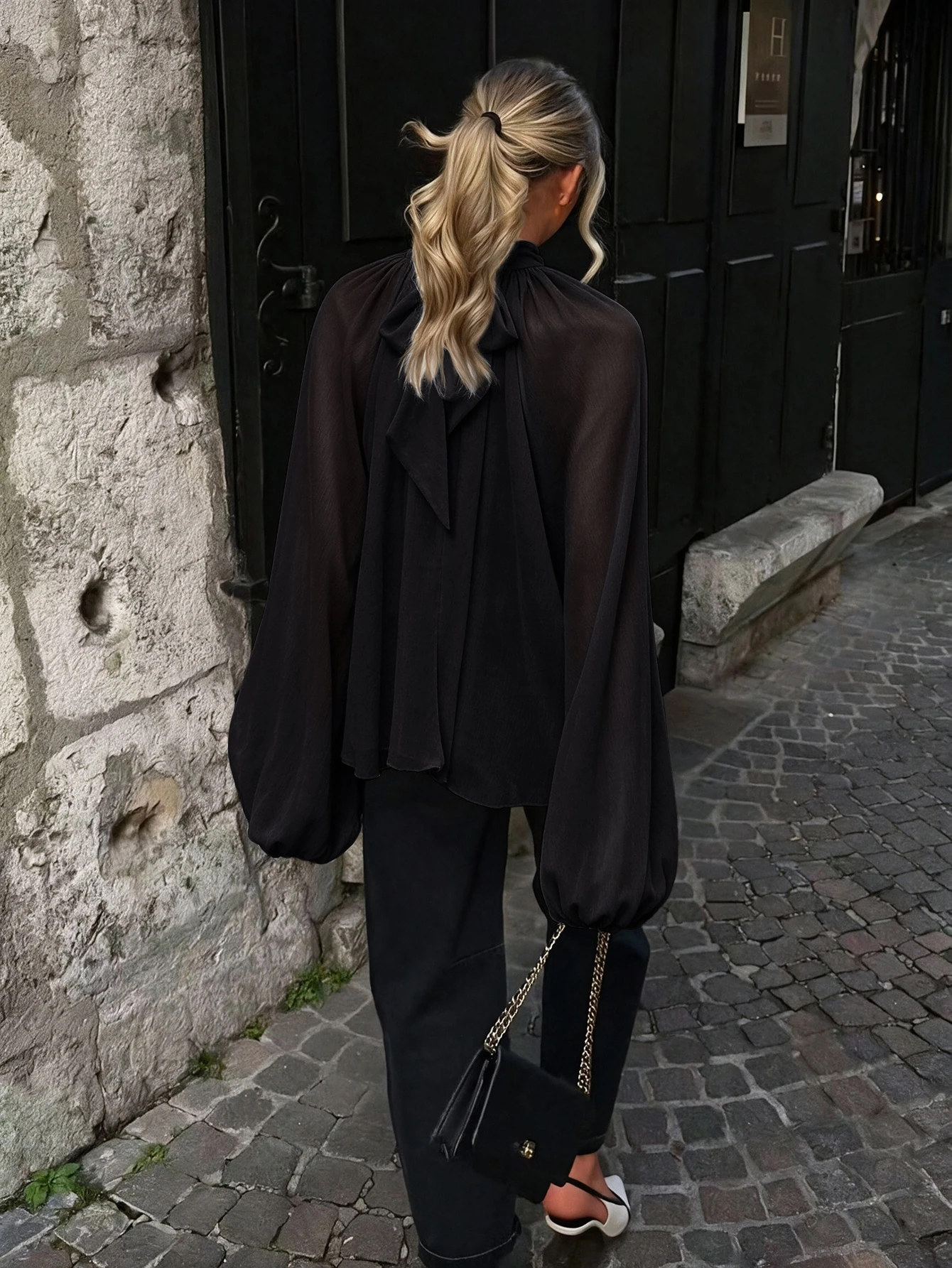 Avenya Blouse femme automne/hiver couleur unie texturée transparente élégante en — vue 6