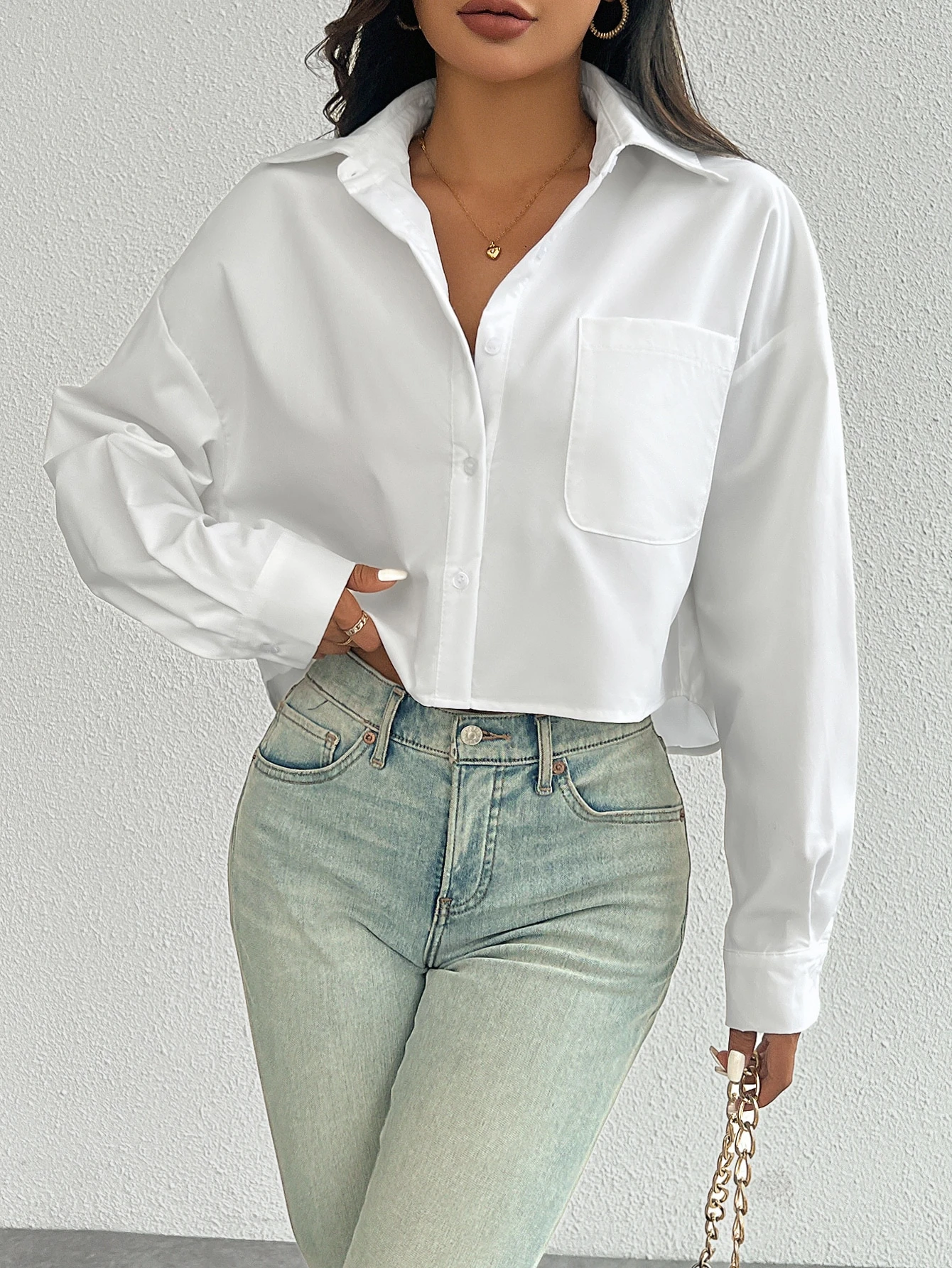 Chemise décontractée à manches longues, col rond, simple boutonnage et poches pour — vue 3