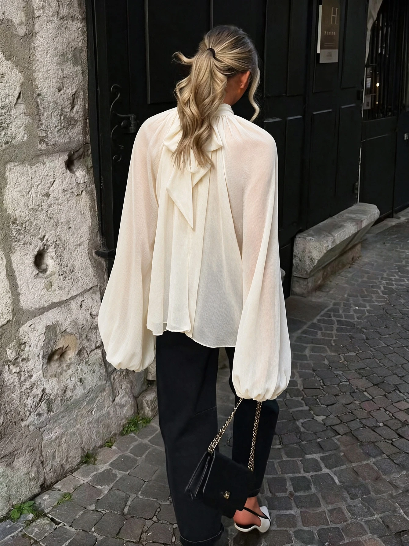 Avenya Blouse femme automne/hiver couleur unie texturée transparente élégante en — vue 5