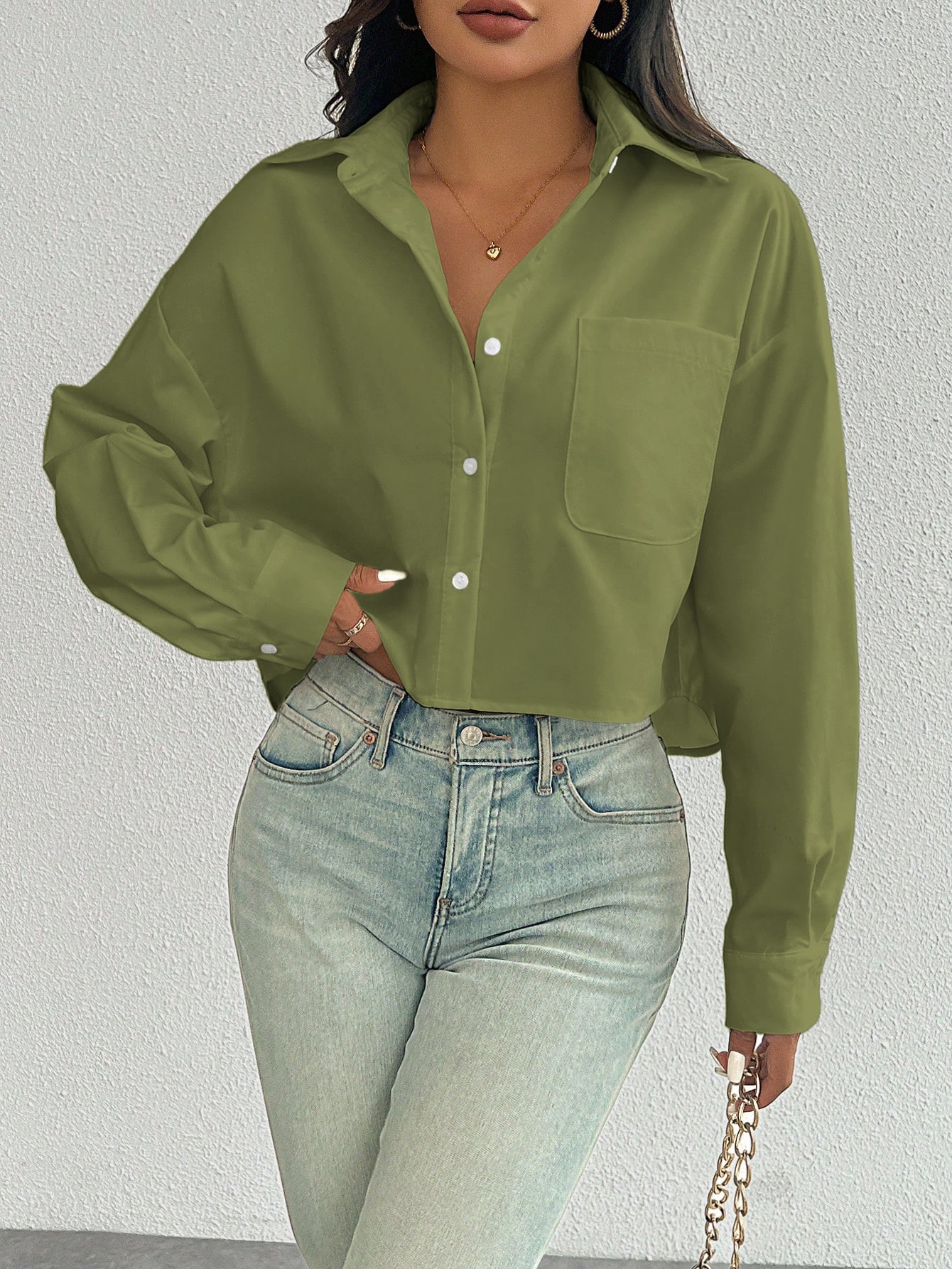 Chemise décontractée à manches longues, col rond, simple boutonnage et poches pour — vue 4