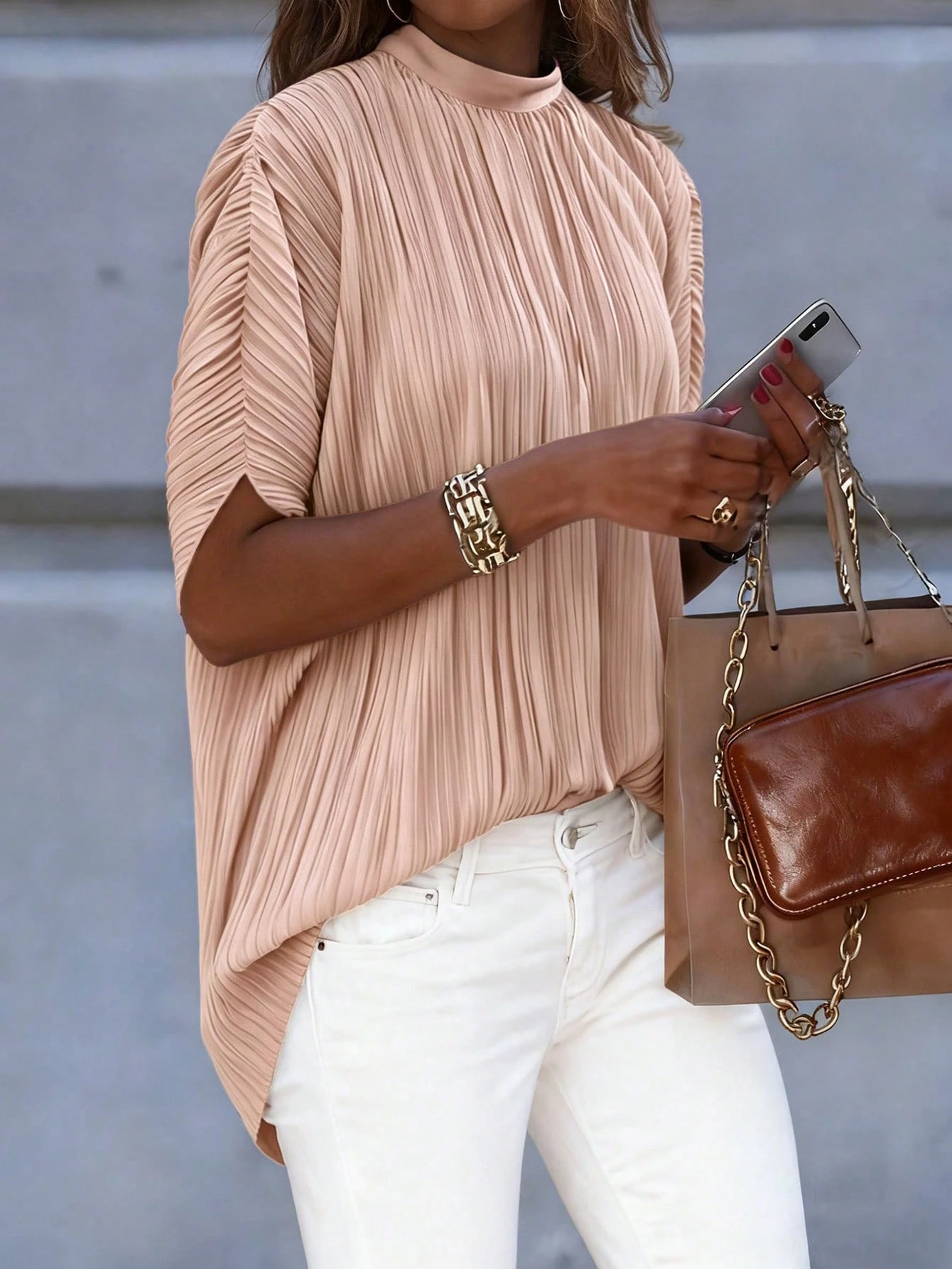 EMERY ROSE Blouse à nœud à manches chauve-souris unicolore — vue 19