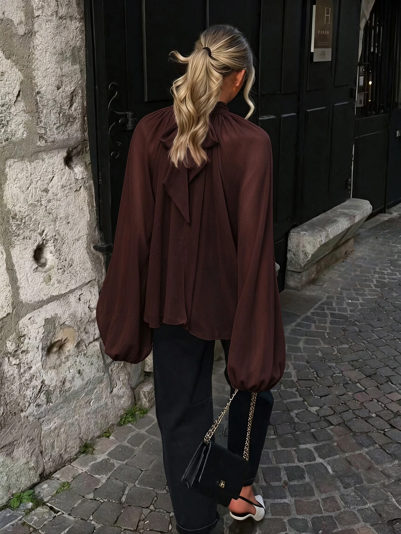 Avenya Blouse femme automne/hiver couleur unie texturée transparente élégante en — vue 7