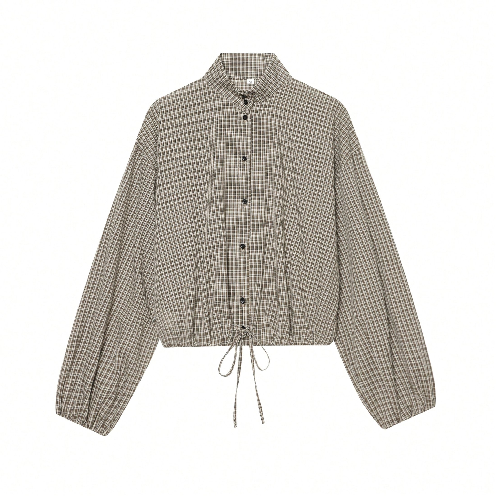 Chemise à manches longues à carreaux pour femmes avec ourlet élastique, style — vue 11