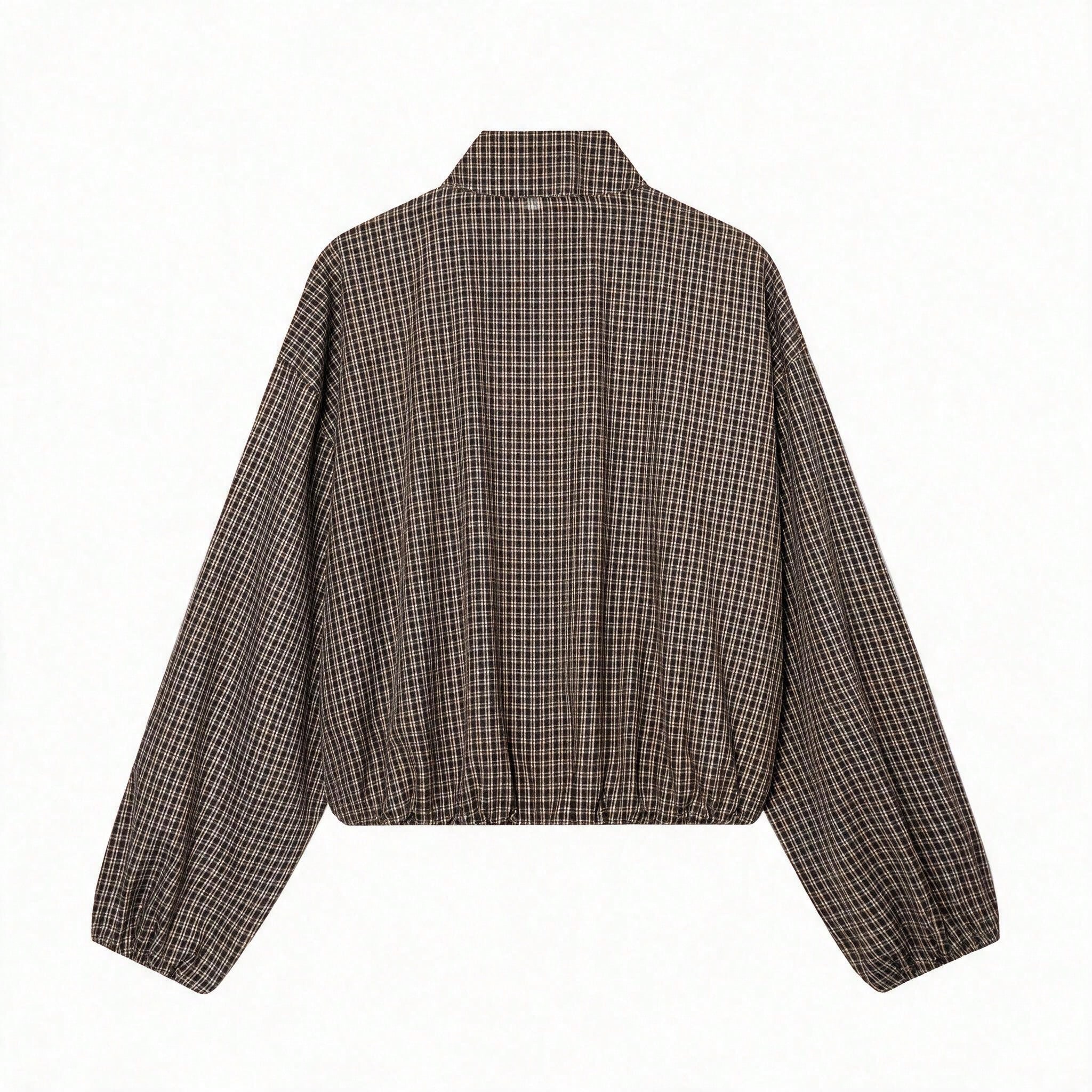 Chemise à manches longues à carreaux pour femmes avec ourlet élastique, style — vue 12